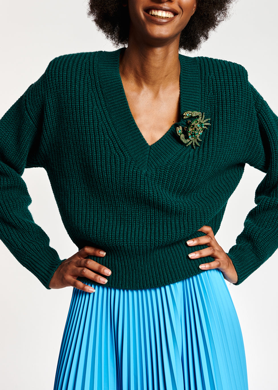 Dark green sweater with padded shoulders RE—SSENTIEL | Essentiel second hand