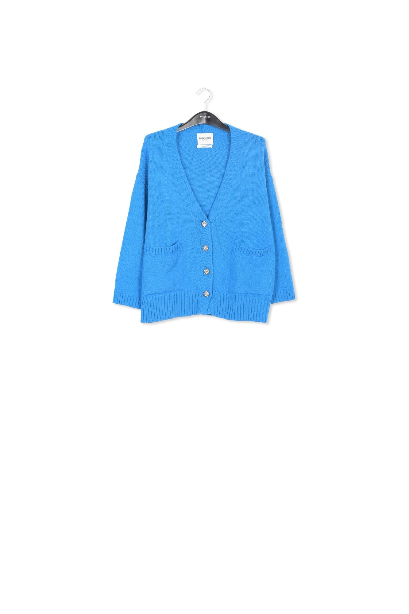 Cardigan bleu oversize avec boutons à  strass RE—SSENTIEL | Essentiel second hand