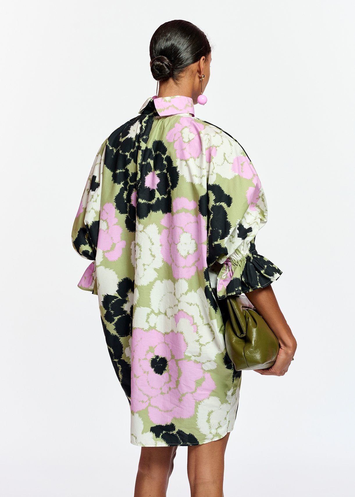 Mini-robe kaki, lilas et blanc cassé à col montant RE—SSENTIEL | Essentiel second hand