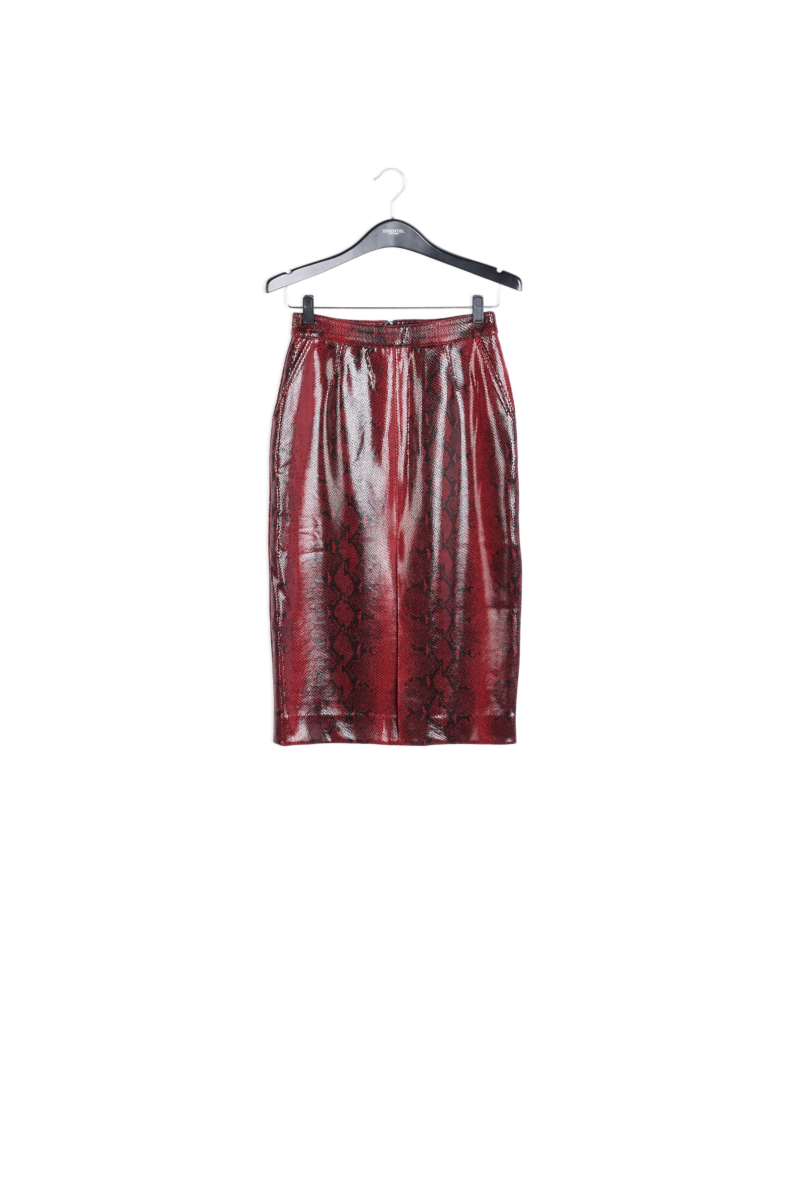 Red and black glossy snake-print midi skirt RE—SSENTIEL | Essentiel second hand