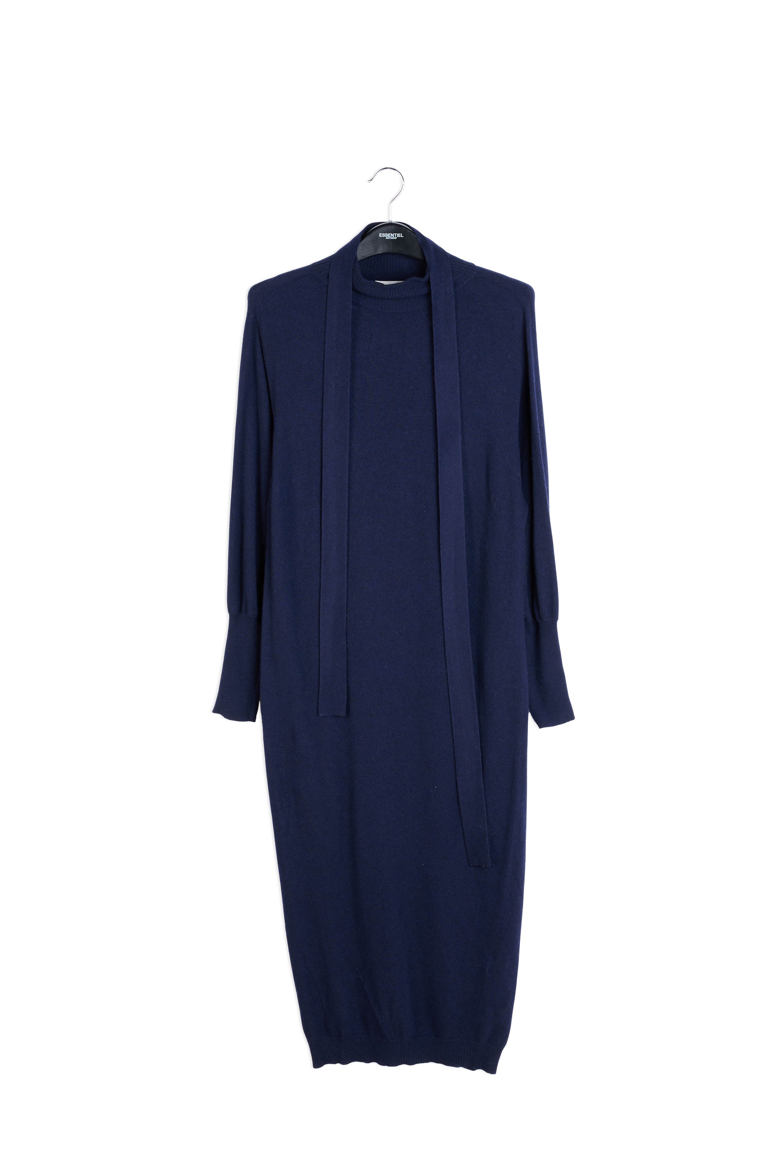 Dark blue midi-length merino wool blend knit dress RE—SSENTIEL | Essentiel second hand