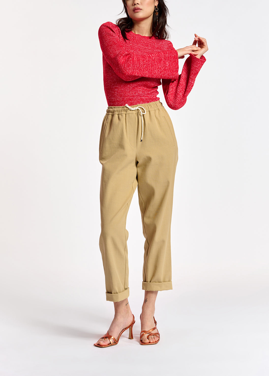 Pantalon fuselé en coton beige RE—SSENTIEL | Essentiel second hand