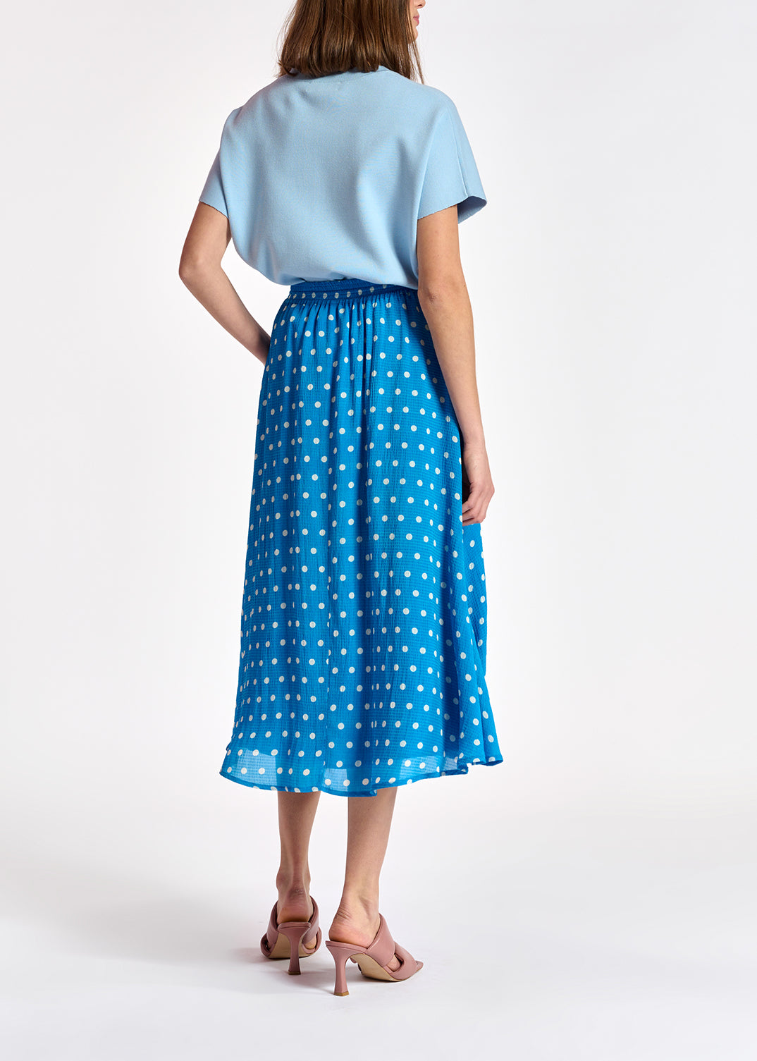 Jupe midi bleue à pois blancs RE—SSENTIEL | Essentiel second hand