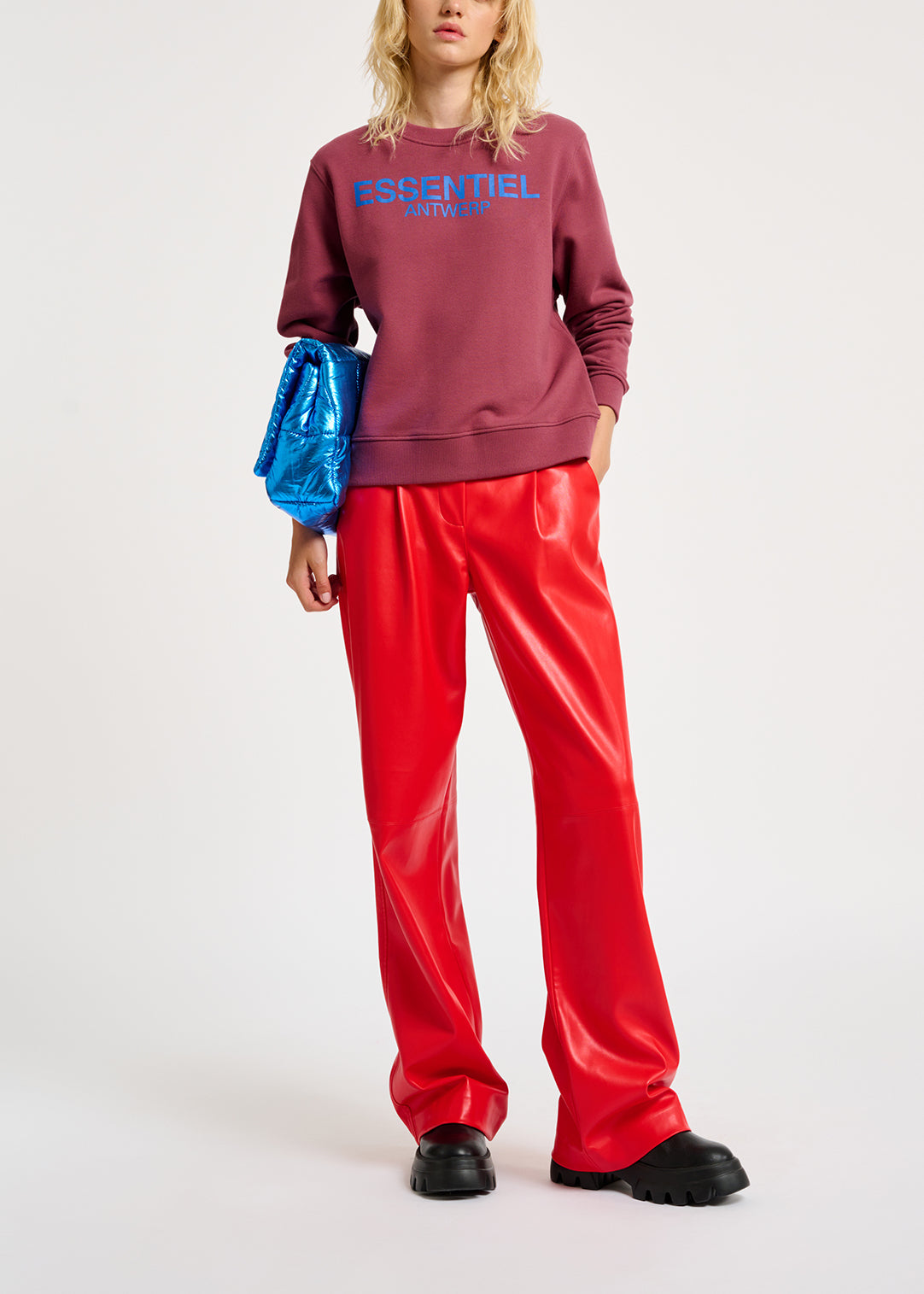 Sweat mauve en jersey de con bio avec logo RE—SSENTIEL | Essentiel second hand