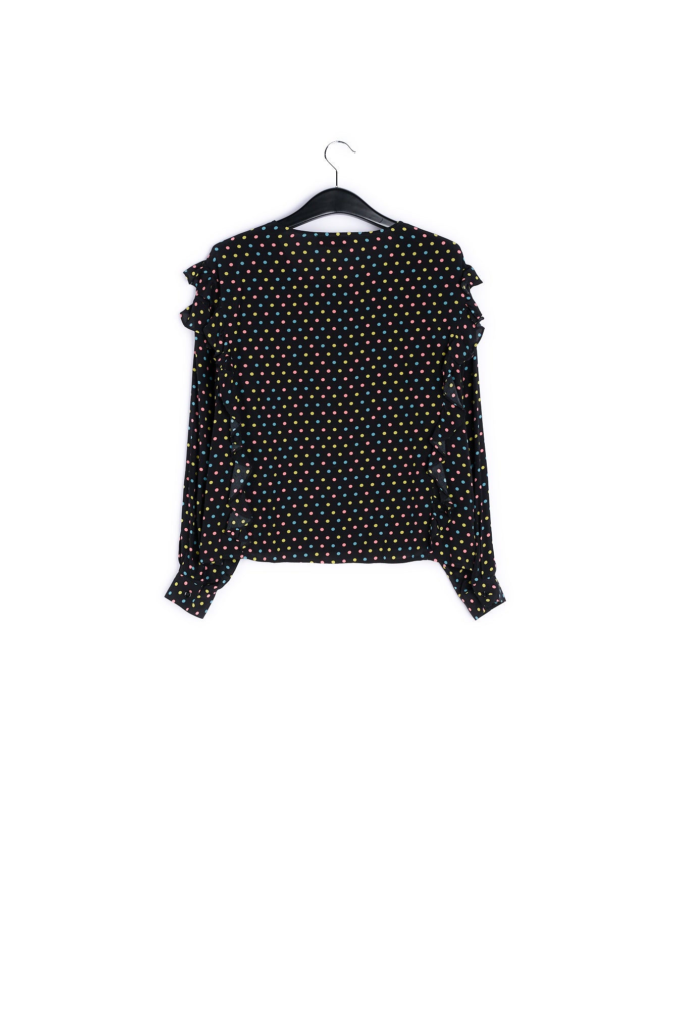 Black polka-dot top with ruffles RE—SSENTIEL | Essentiel second hand