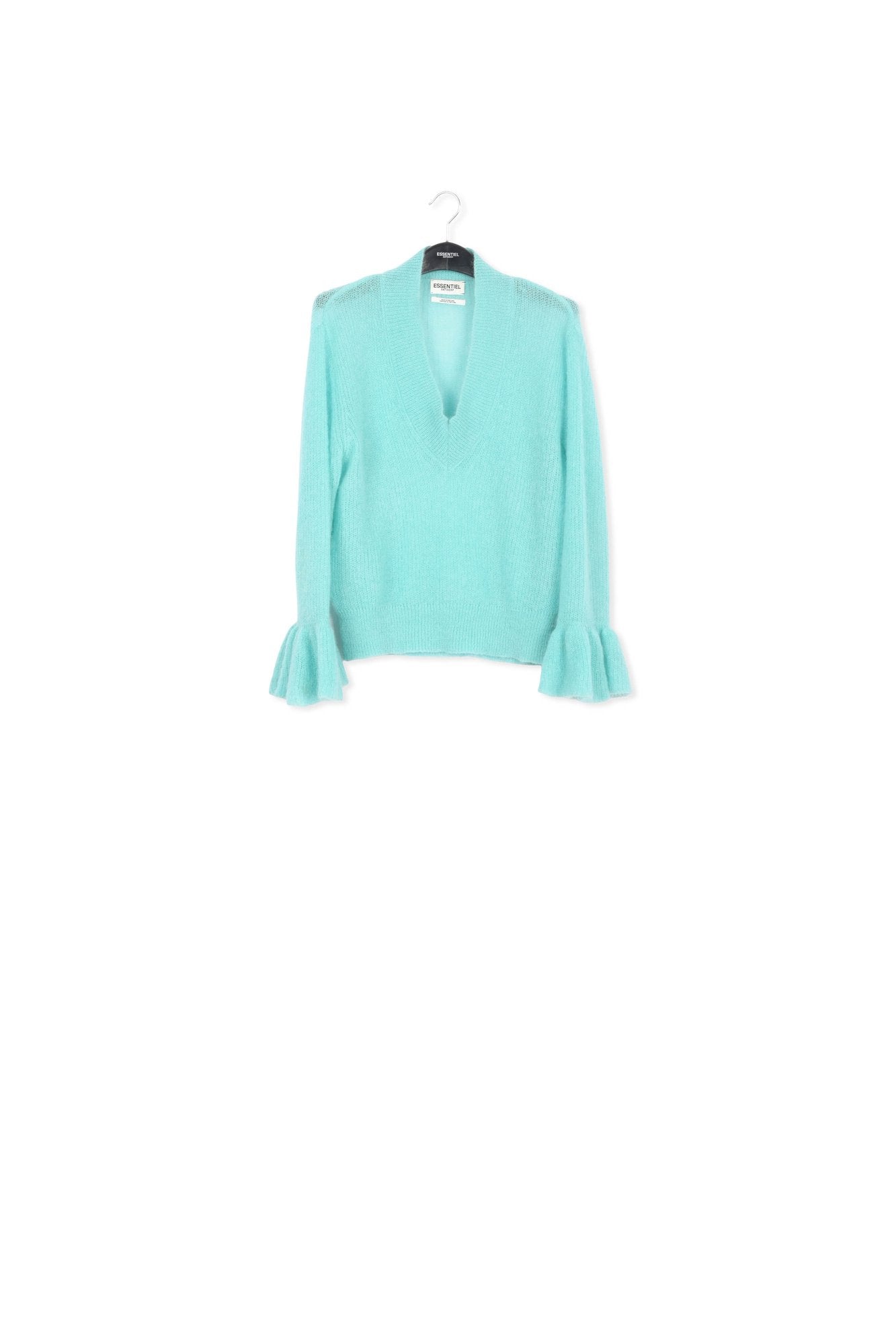 Turquoise V-neck mohair-blend sweater RE—SSENTIEL | Essentiel second hand