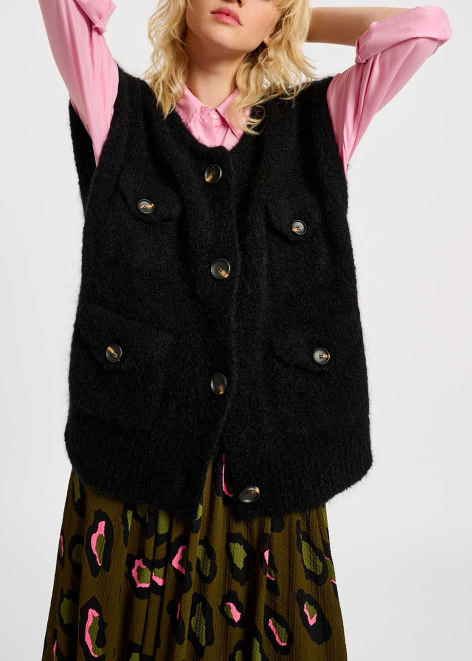 Black sleeveless mohair-blend cardigan RE—SSENTIEL | Essentiel second hand