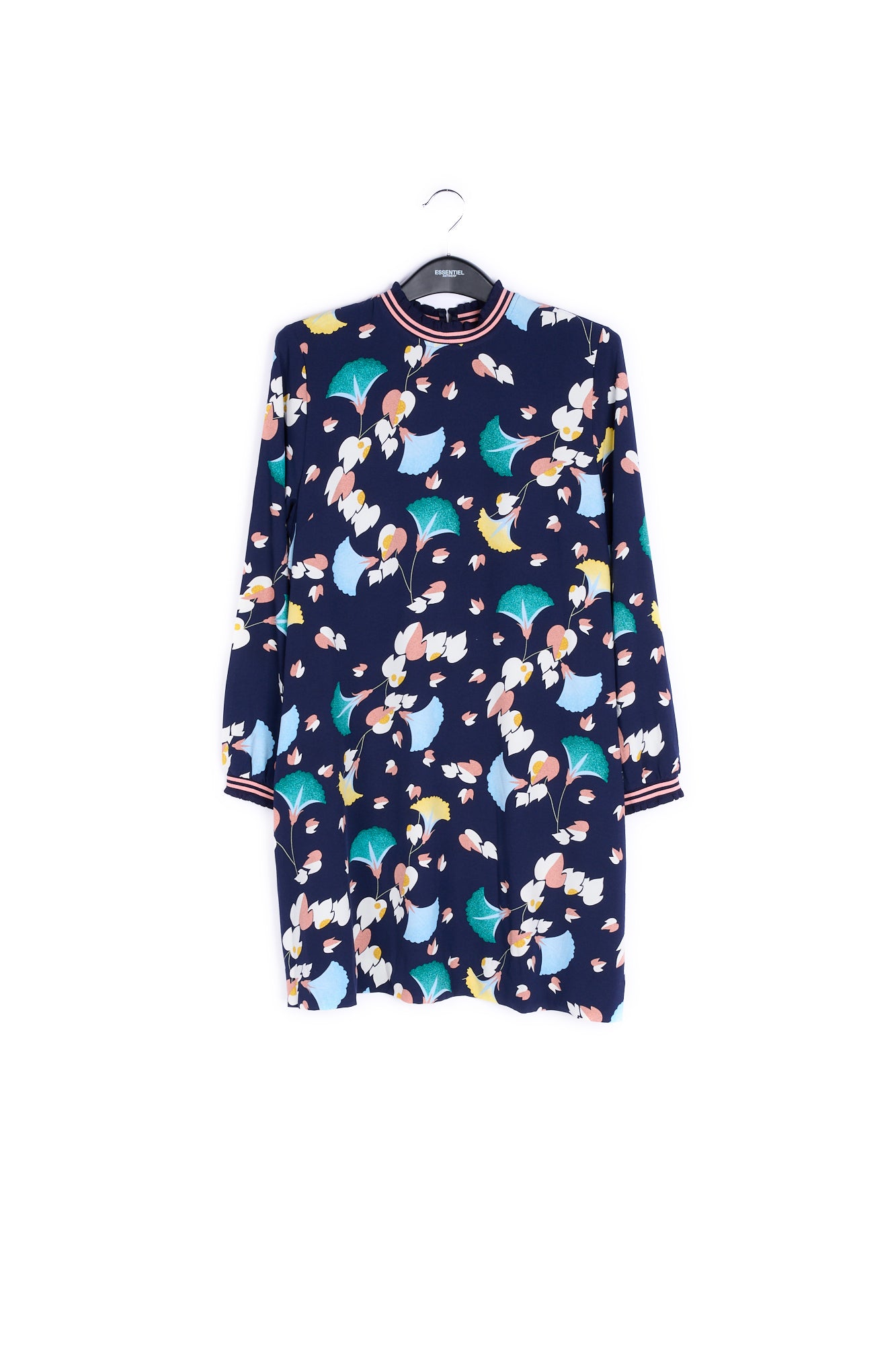 Black A-line mini dress with floral print RE—SSENTIEL | Essentiel second hand