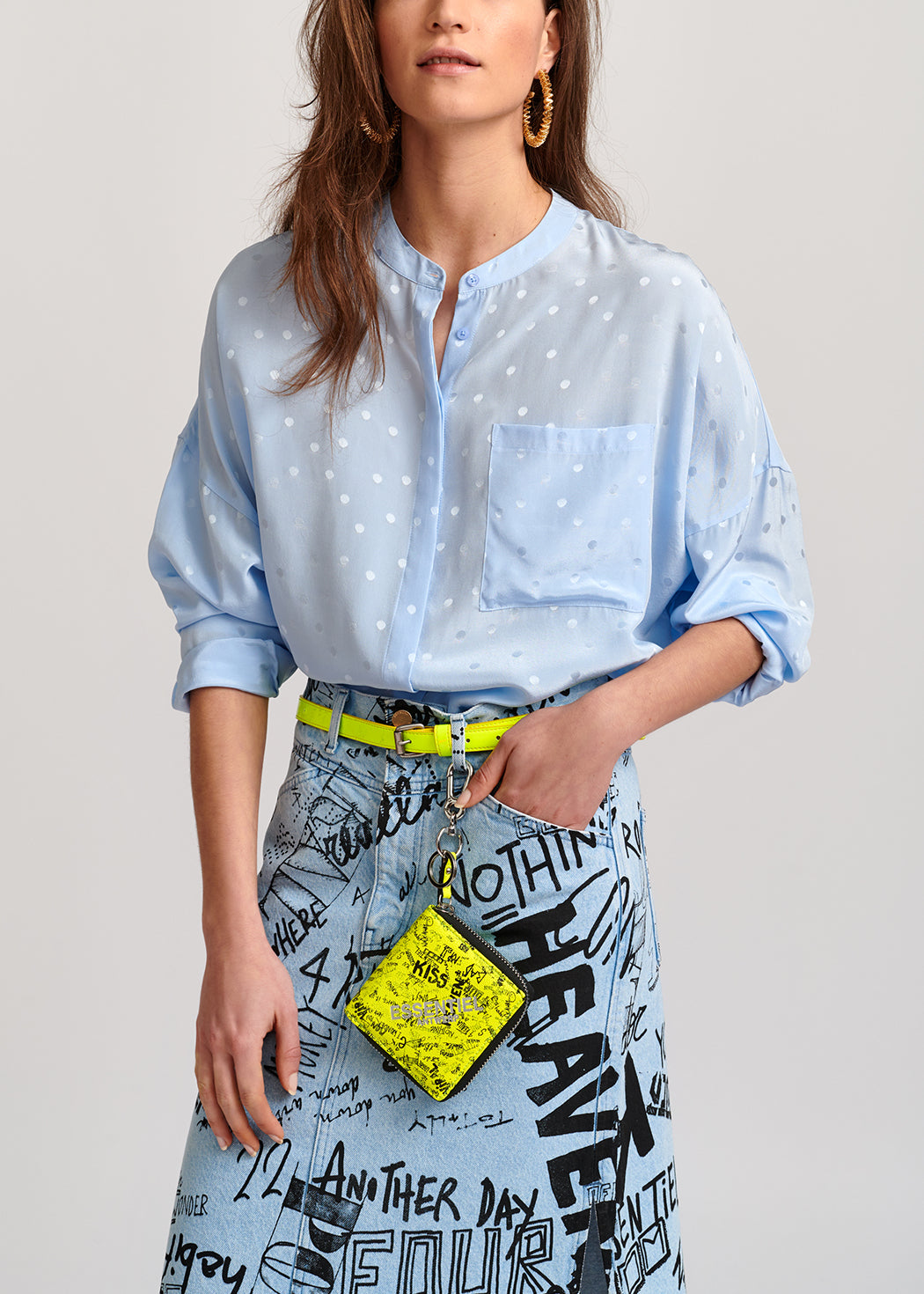 Light blue polka dot silk buttoned blouse RE—SSENTIEL | Essentiel second hand