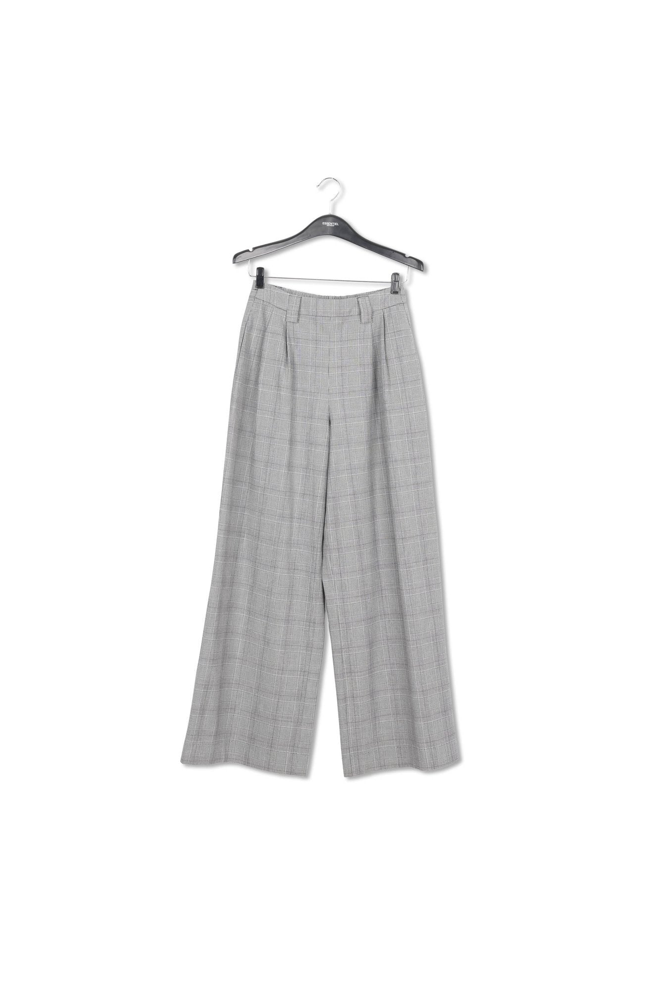 Grey wide-leg pants with check motif RE—SSENTIEL | Essentiel second hand