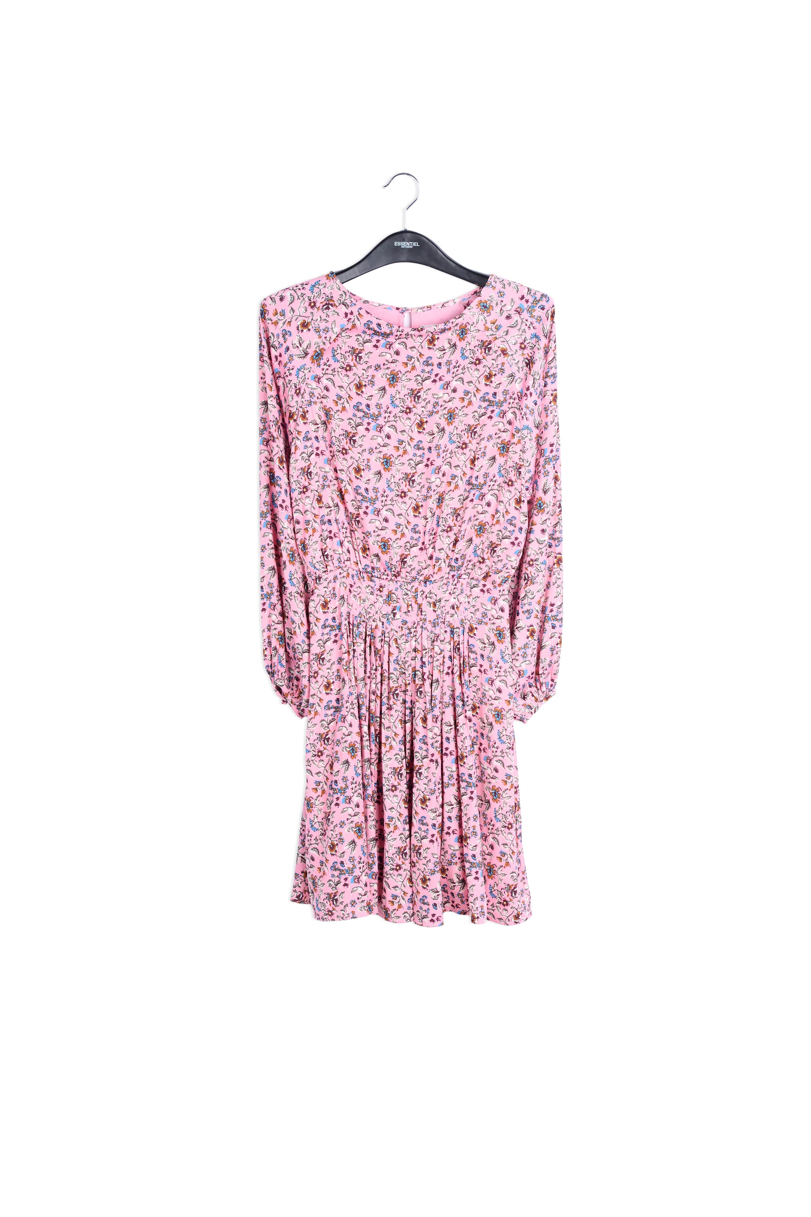 Pink long-sleeved mini dress with flower print RE—SSENTIEL | Essentiel second hand