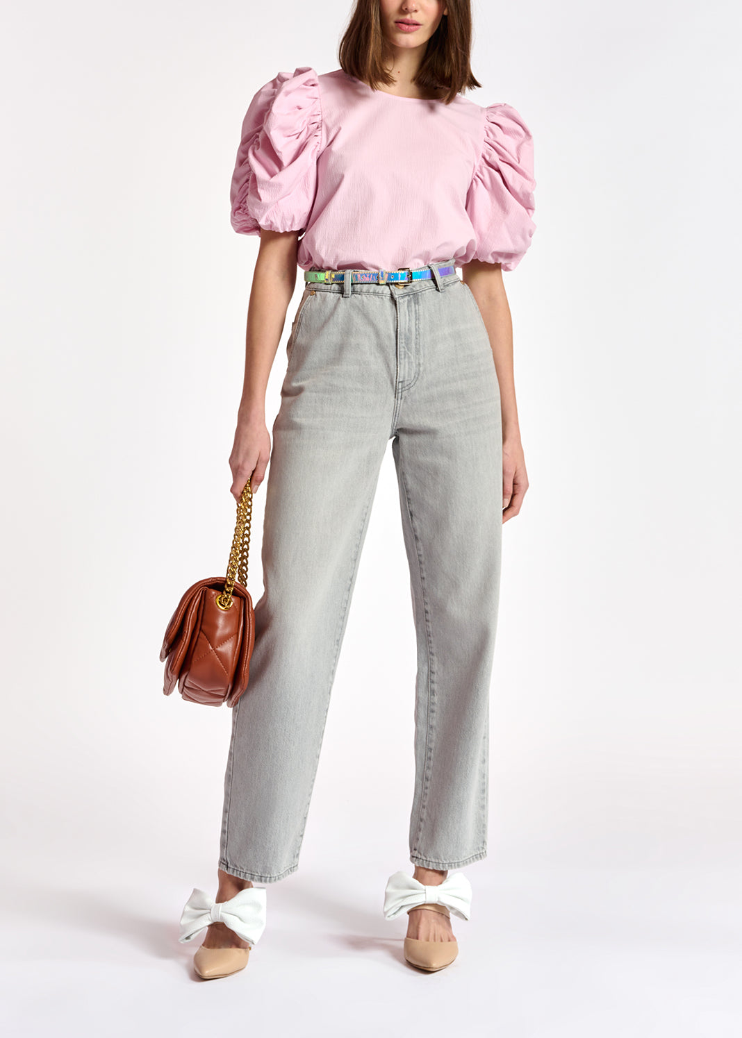 Light pink puffed sleeve top RE—SSENTIEL | Essentiel second hand