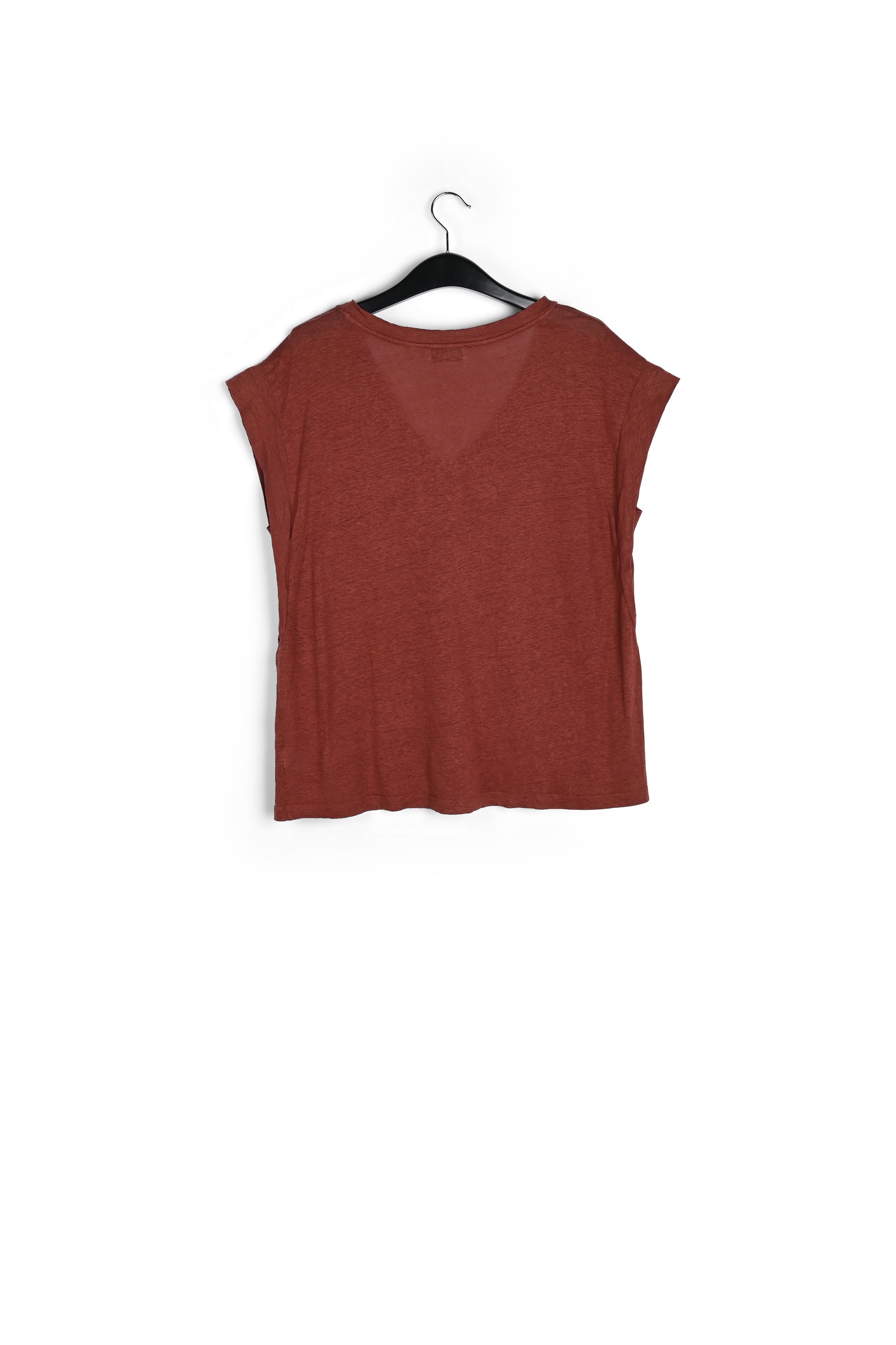 Burgundy linen V-neck T-shirt RE—SSENTIEL | Essentiel second hand