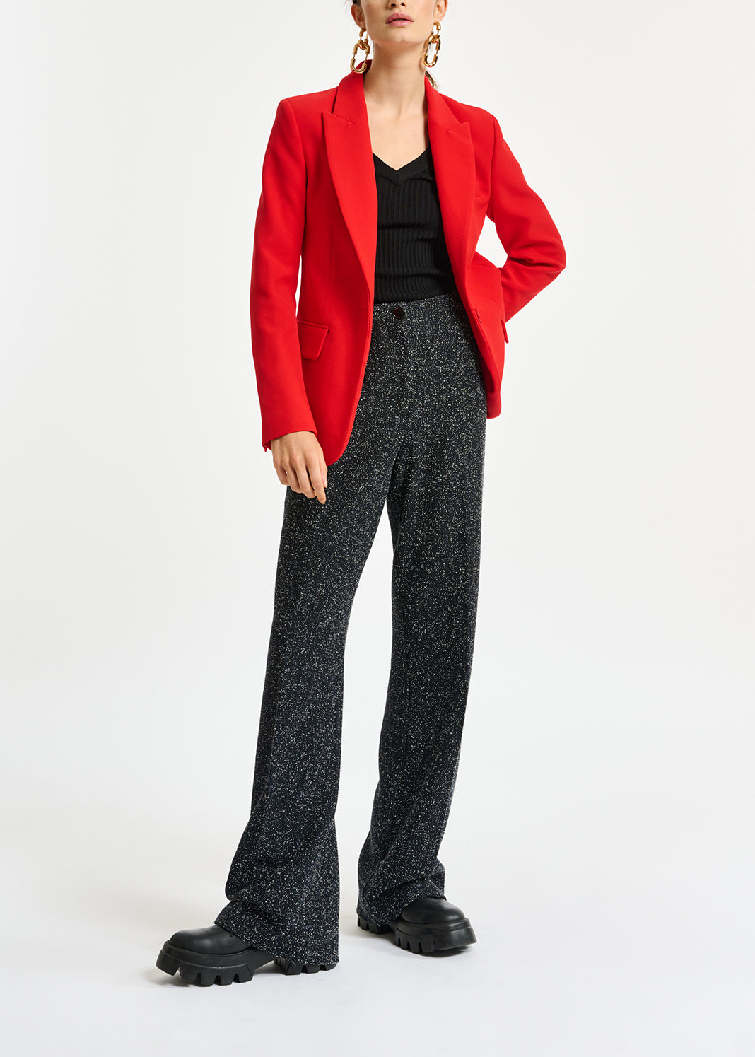 Zwarte wijde broek in bouclé RE—SSENTIEL | Essentiel second hand