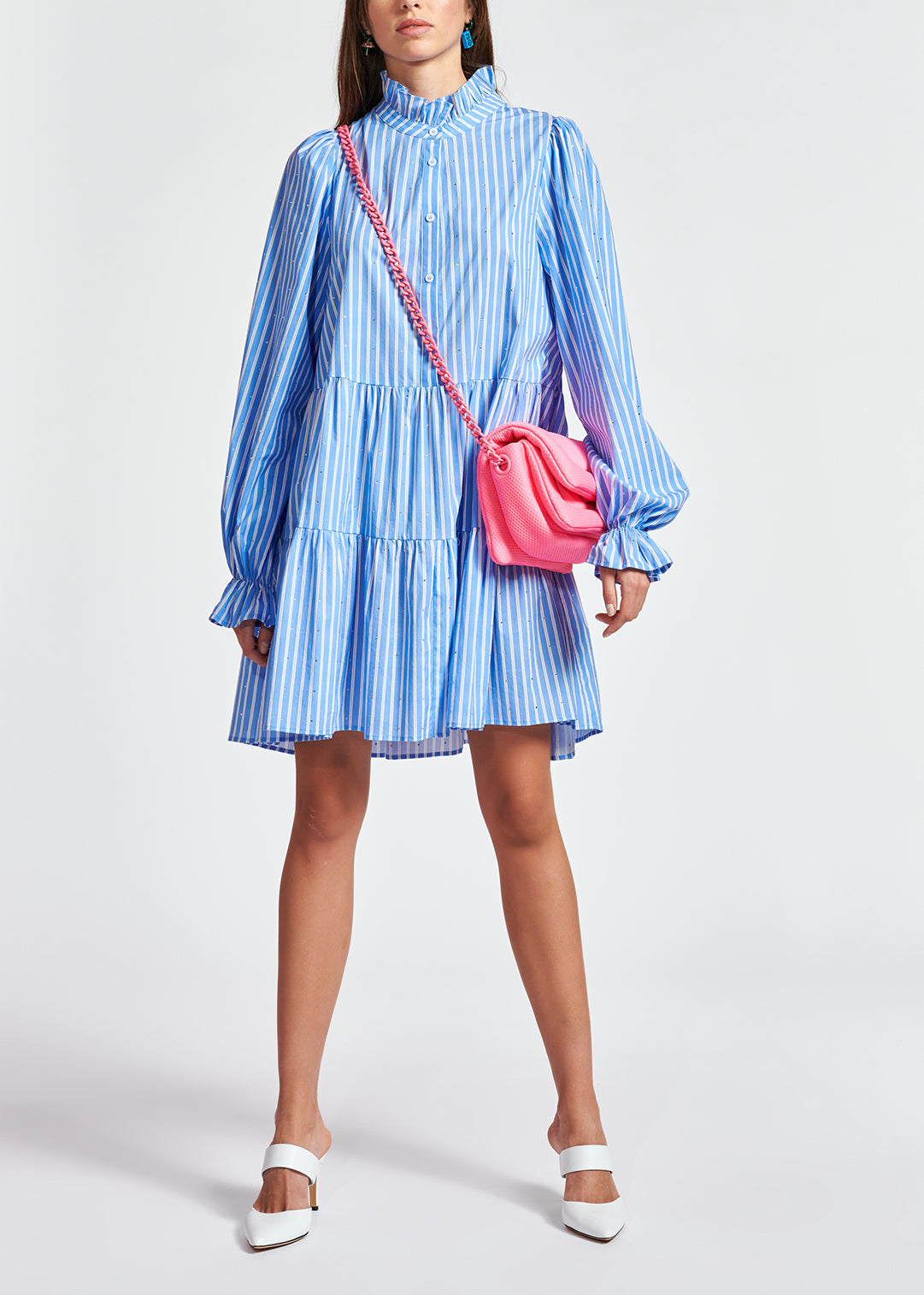 Light blue striped cotton-poplin mini dress RE—SSENTIEL | Essentiel second hand
