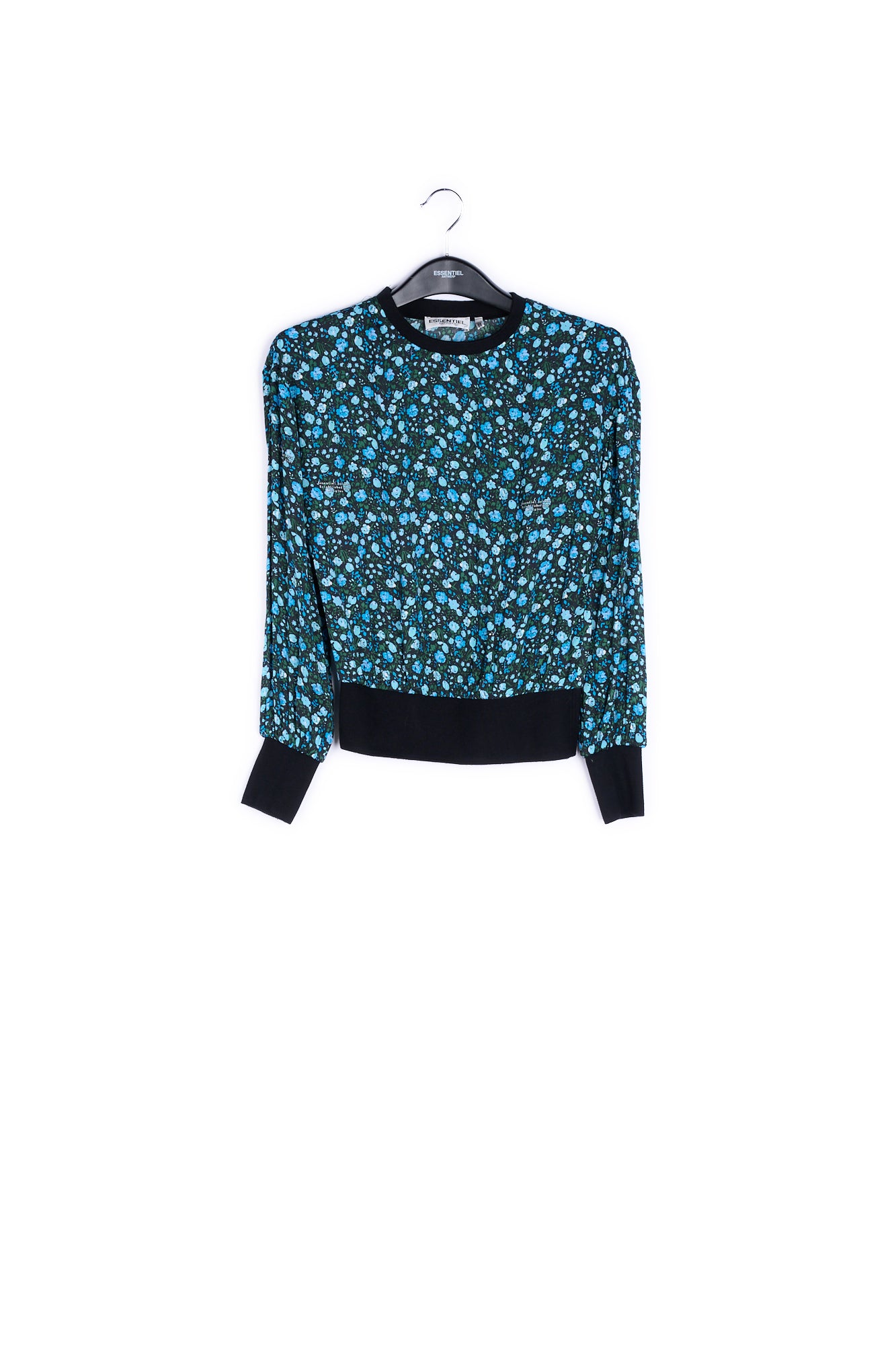 Blue and turquoise print top with contrast ribs RE—SSENTIEL | Essentiel second hand