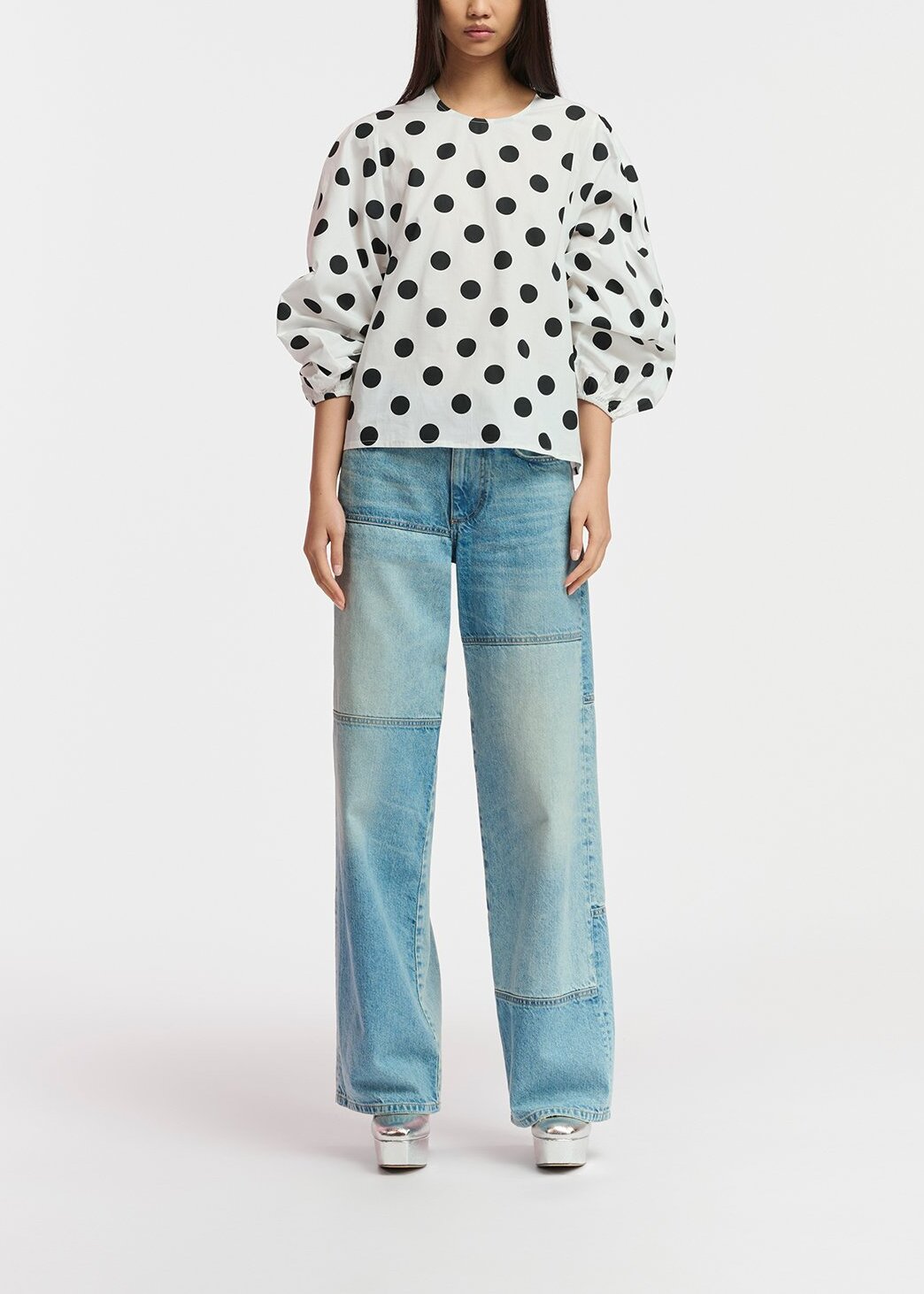 Top à pois noir et blanc à manches bouffantes RE—SSENTIEL | Essentiel second hand