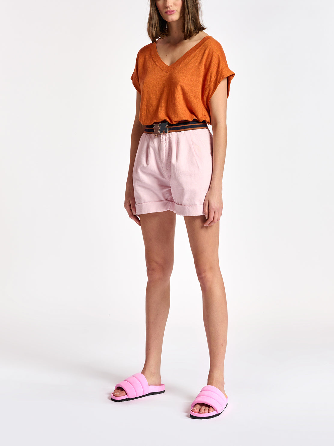 Orange linen v-neck t-shirt RE—SSENTIEL | Essentiel second hand