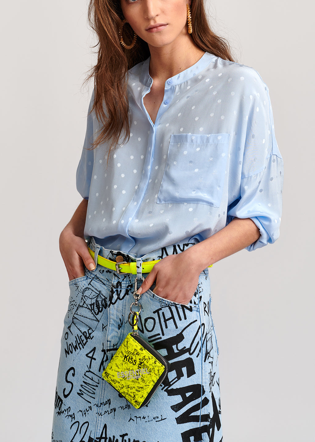 Light blue polka dot silk buttoned blouse RE—SSENTIEL | Essentiel second hand