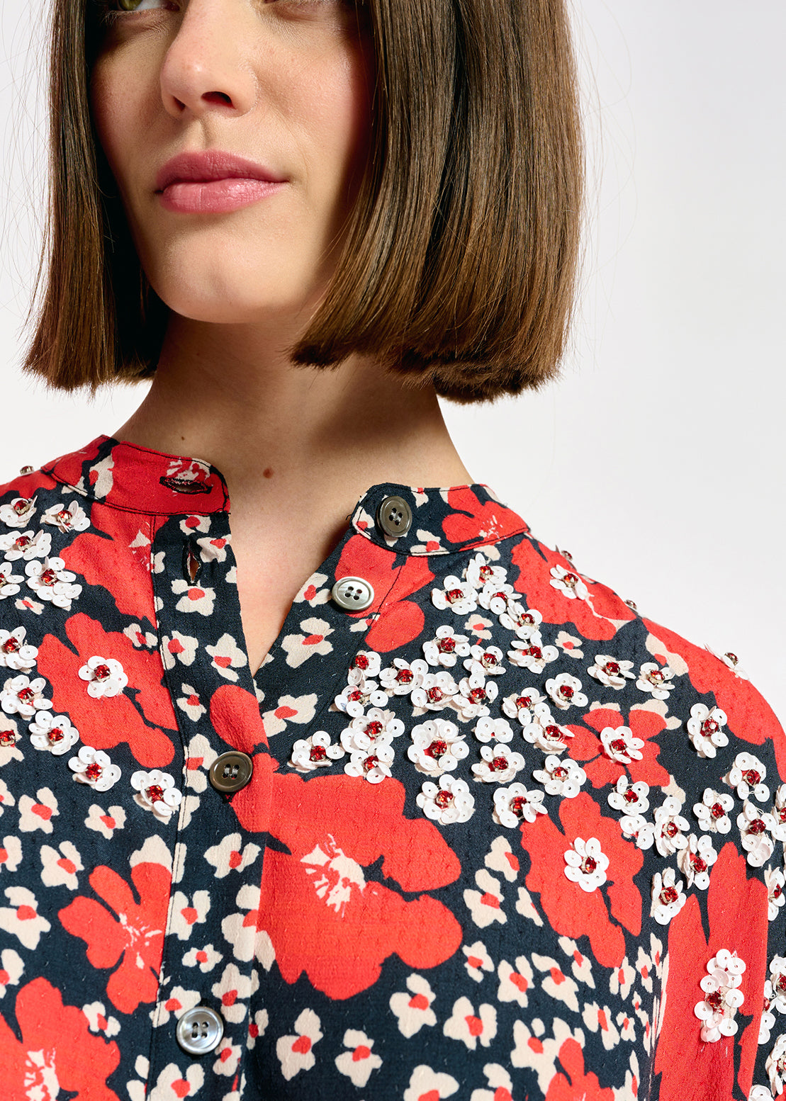 Robe midi à imprimé fleuri bleu, rouge et blanc RE—SSENTIEL | Essentiel second hand