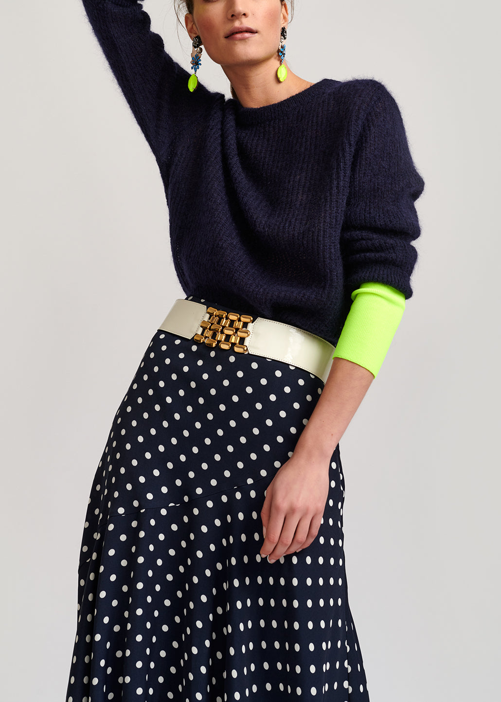 Dark blue polka dot midi skirt RE—SSENTIEL | Essentiel second hand