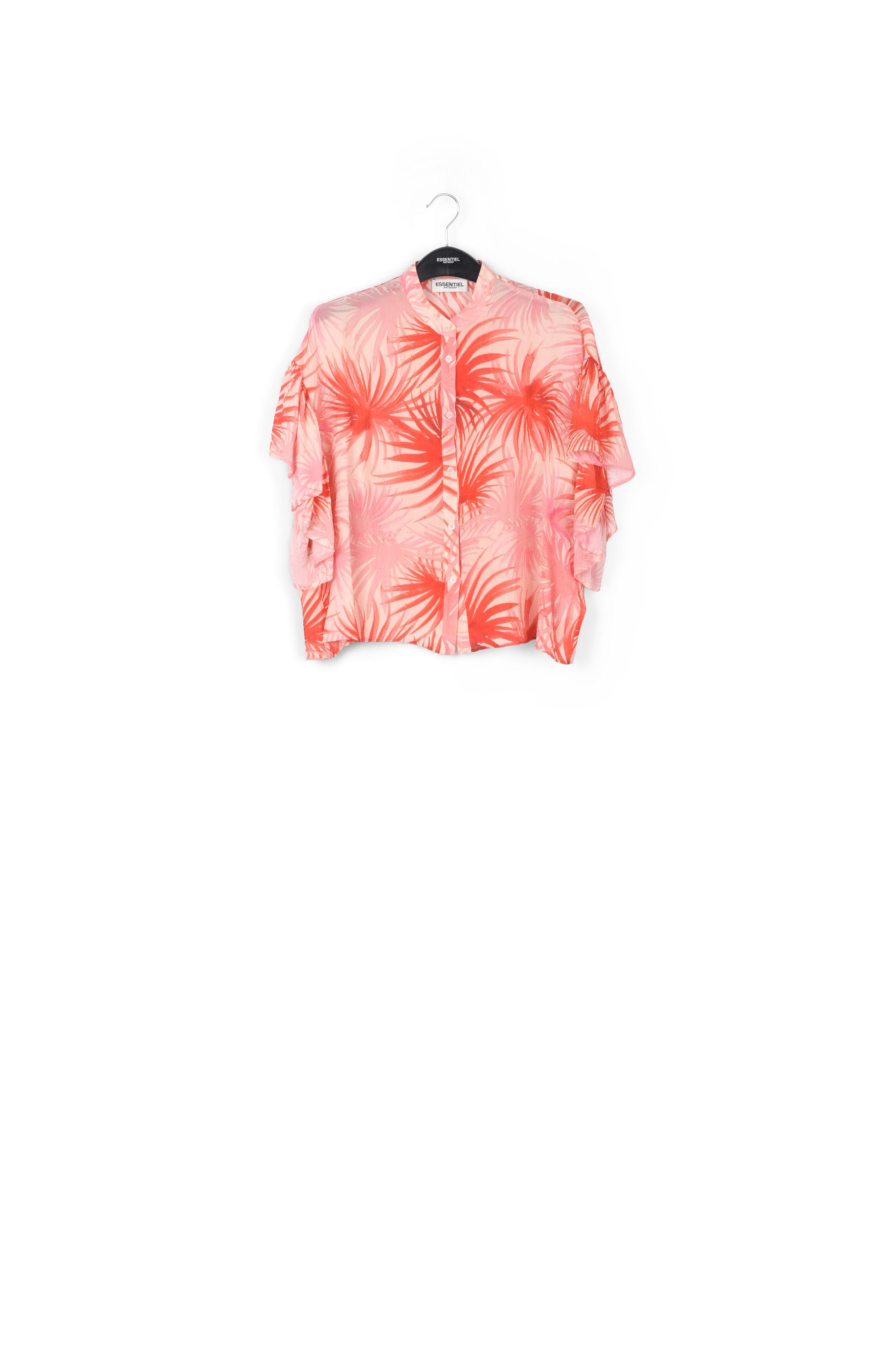 Orange ruffle-detailed top with palm leaf print RE—SSENTIEL | Essentiel second hand