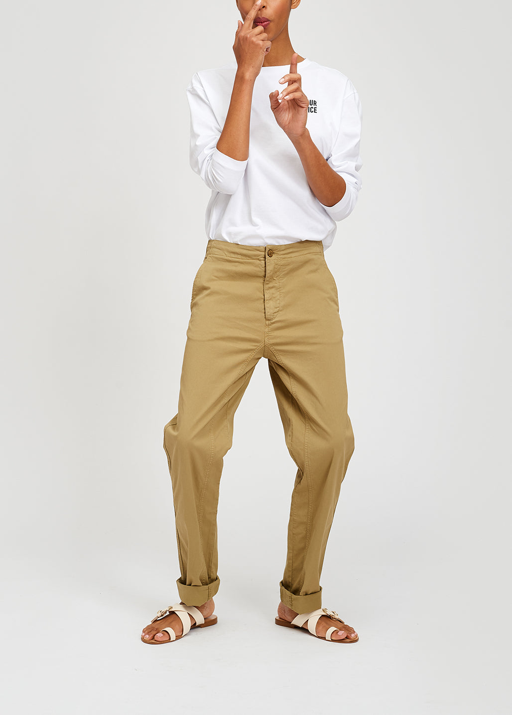 White long sleeve cotton t-shirt with print RE—SSENTIEL | Essentiel second hand