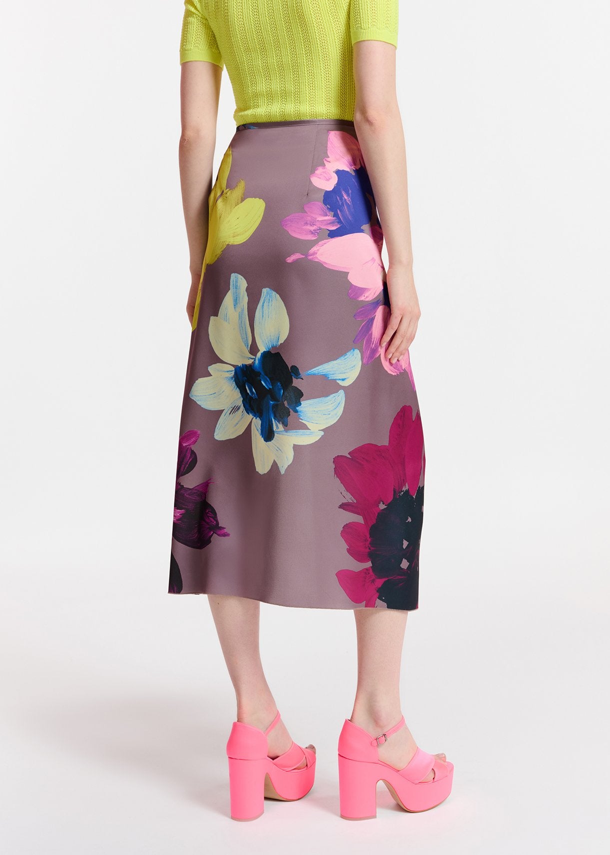 Mauve midi skirt with multicolor floral print RE—SSENTIEL | Essentiel second hand