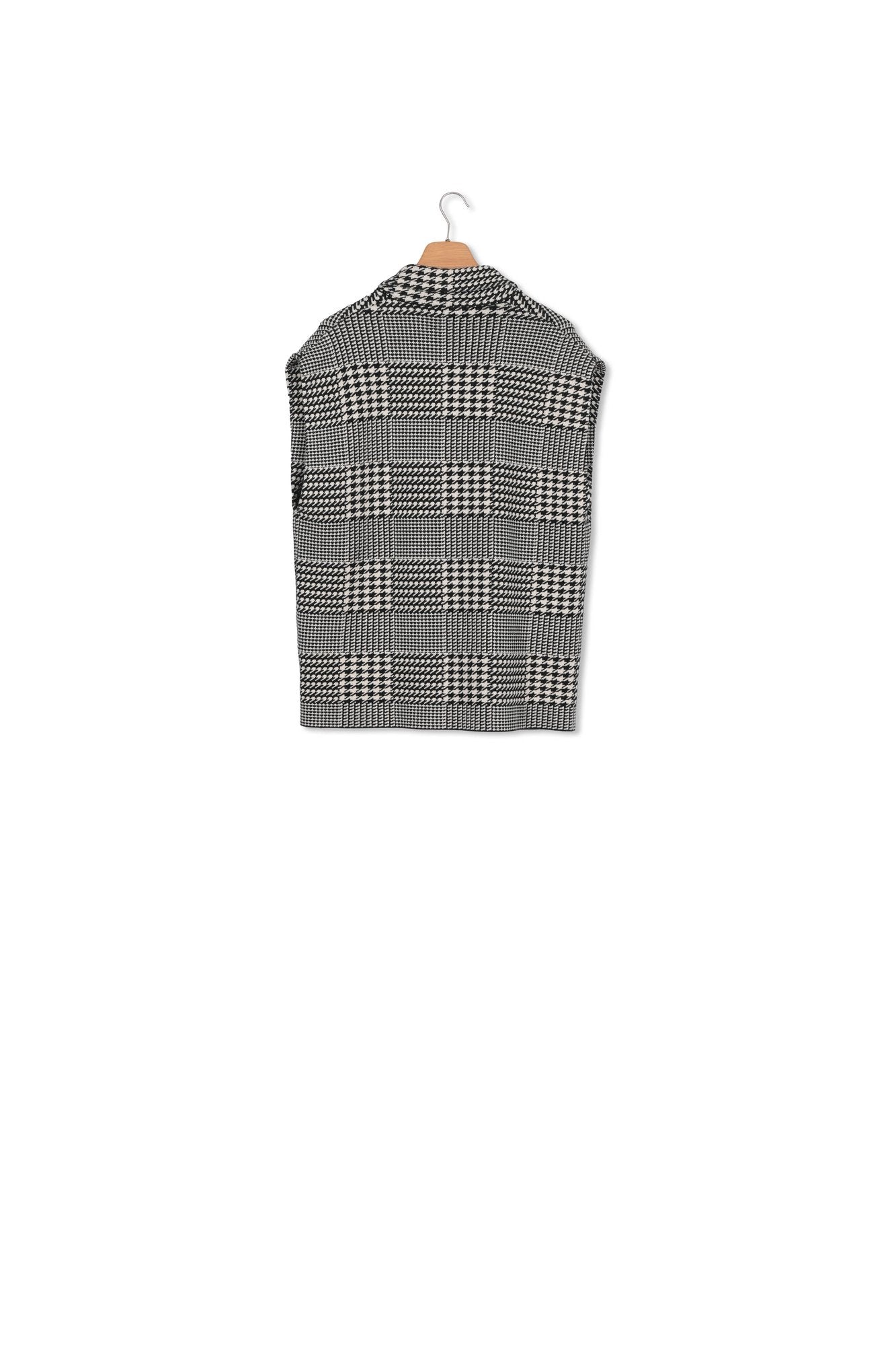 Sleeveless offf-white and black check cardigan RE—SSENTIEL | Essentiel second hand