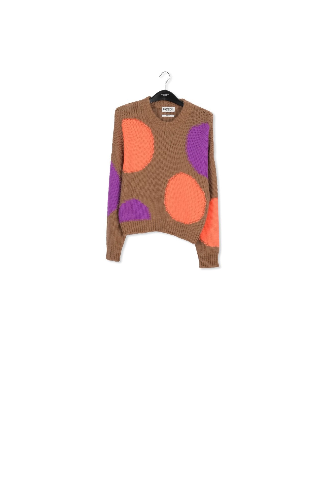 Camel, orange and purple intarsia-knitted sweater RE—SSENTIEL | Essentiel second hand