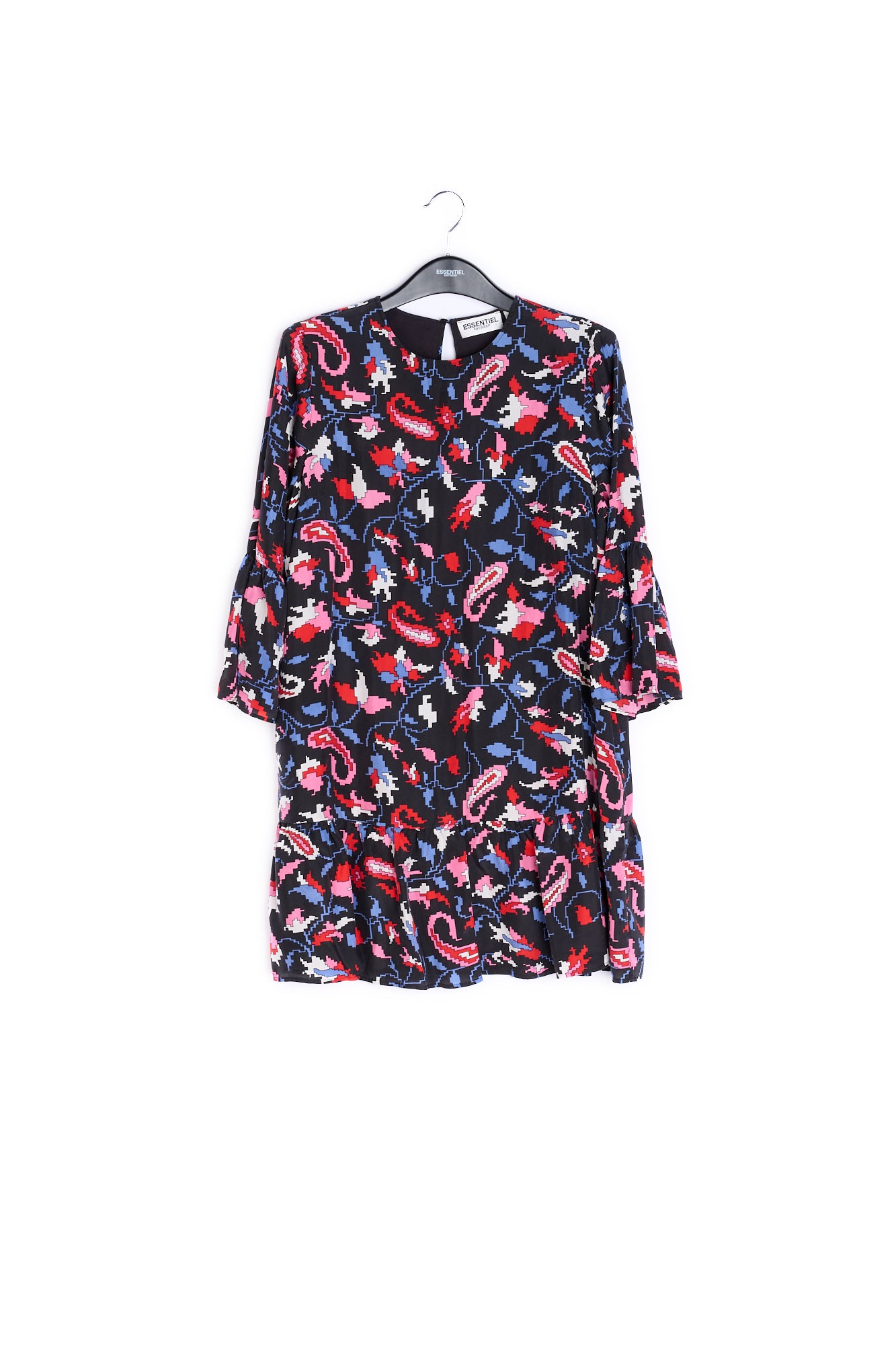 Bruine zijden gebloemde mini-jurk RE—SSENTIEL | Essentiel second hand