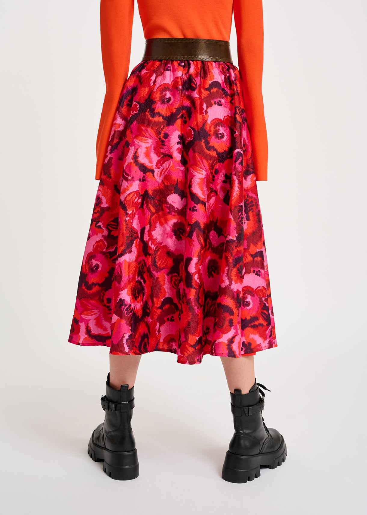 Pink, red and purple floral-jacquard midi skirt RE—SSENTIEL | Essentiel second hand