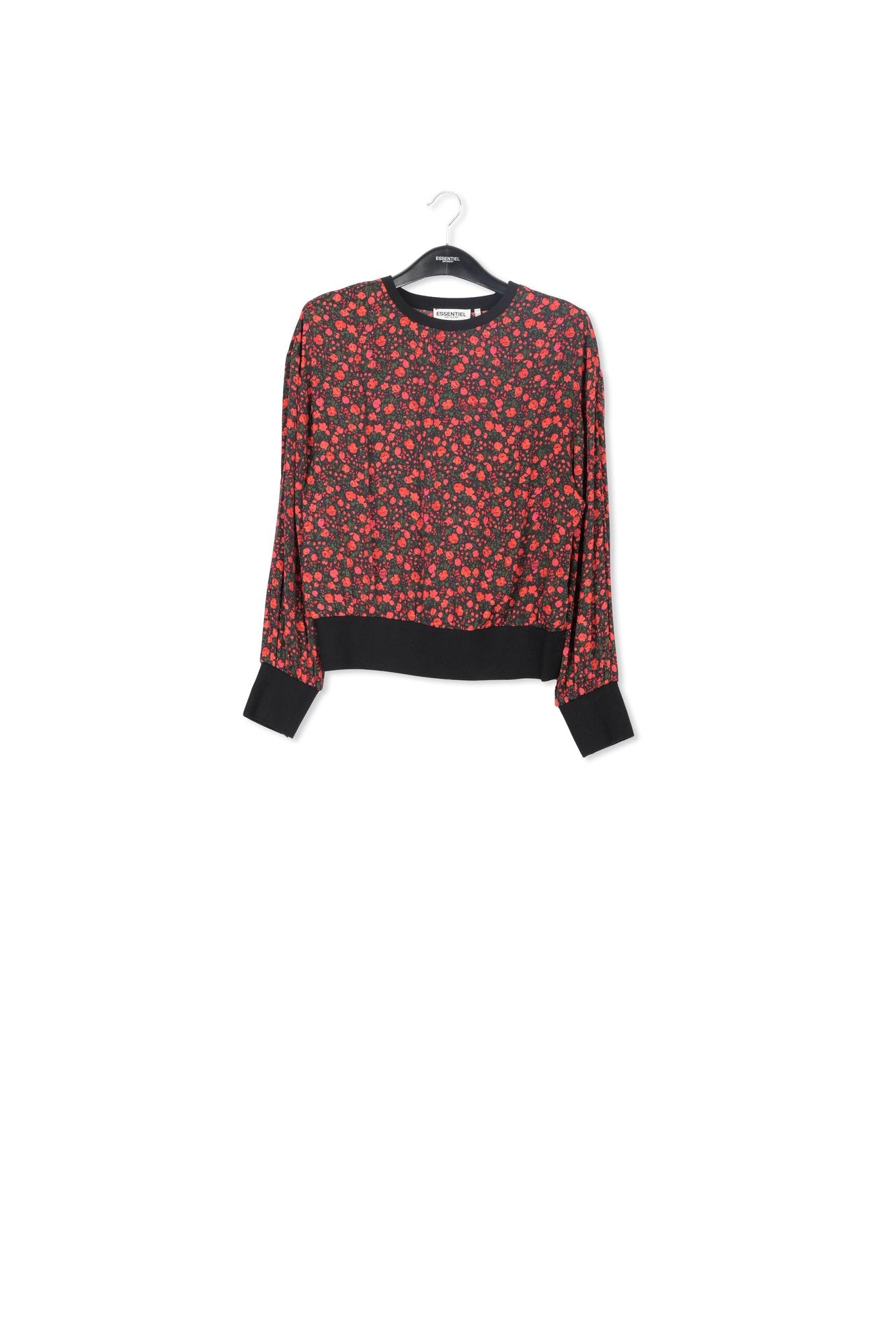 Top fleuri noir et rouge aux bords contrastants RE—SSENTIEL | Essentiel second hand
