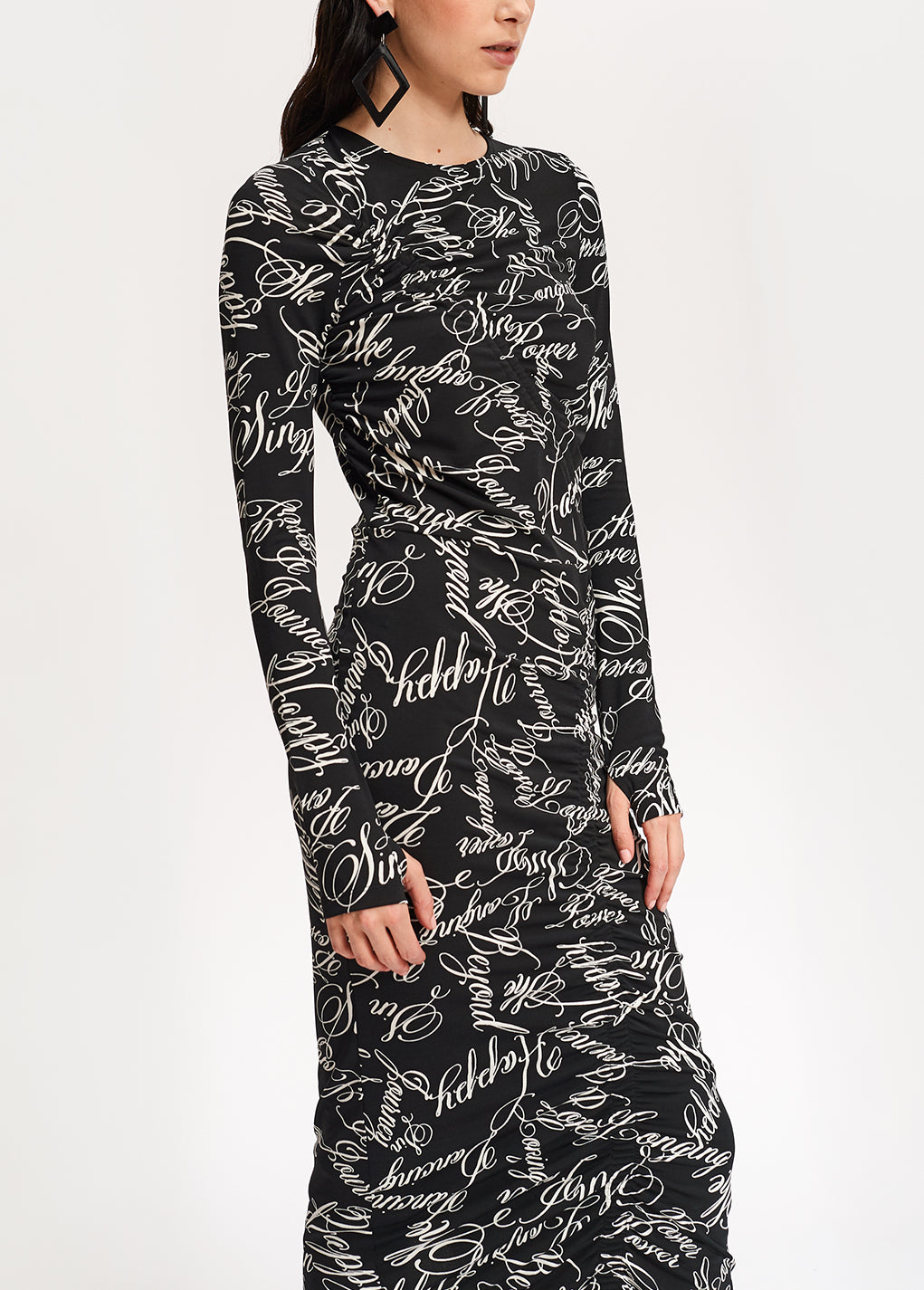 Robe midi noire à imprimé script RE—SSENTIEL | Essentiel second hand