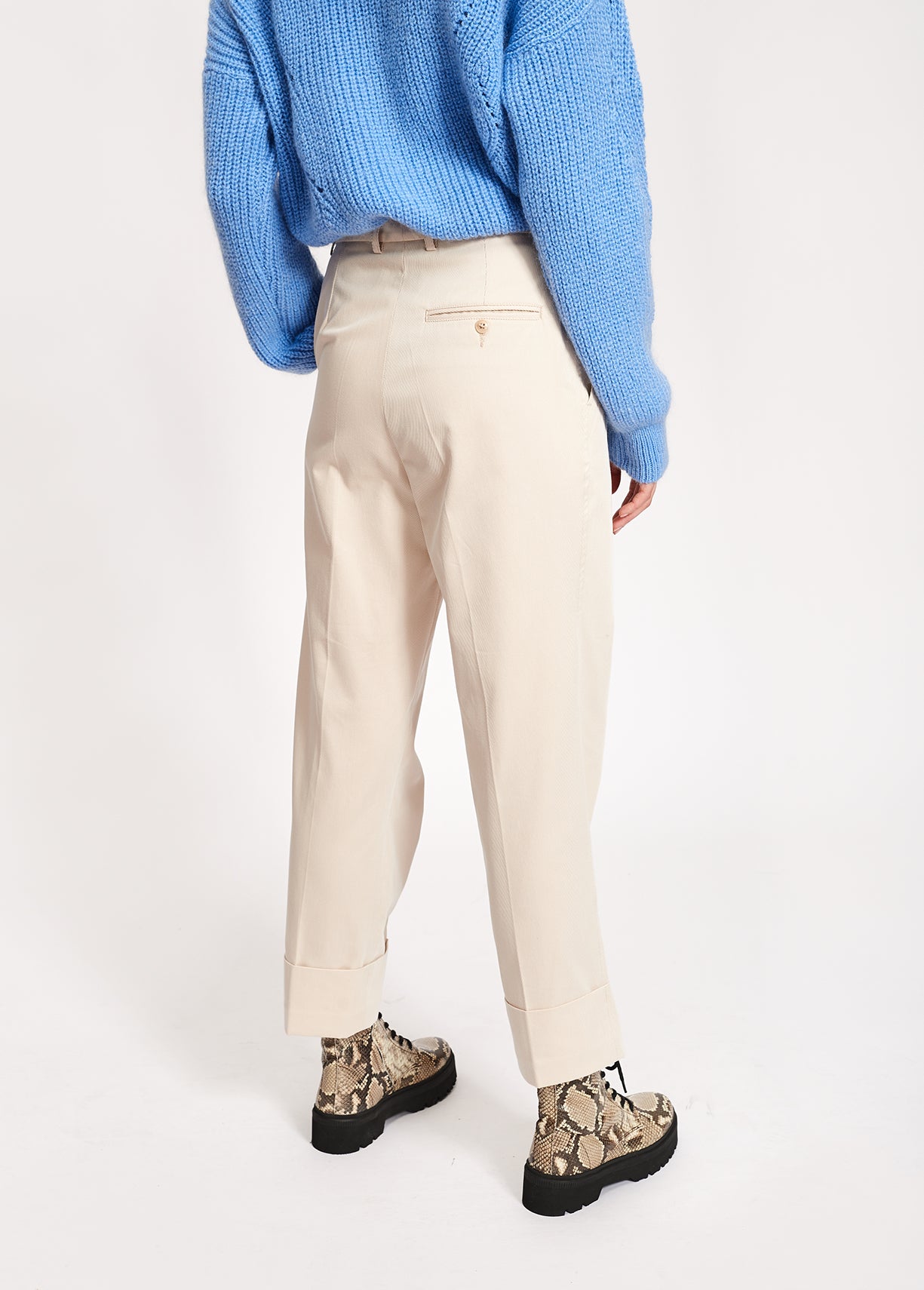 Beige katoenmix broek met rechte pijpen RE—SSENTIEL | Essentiel second hand