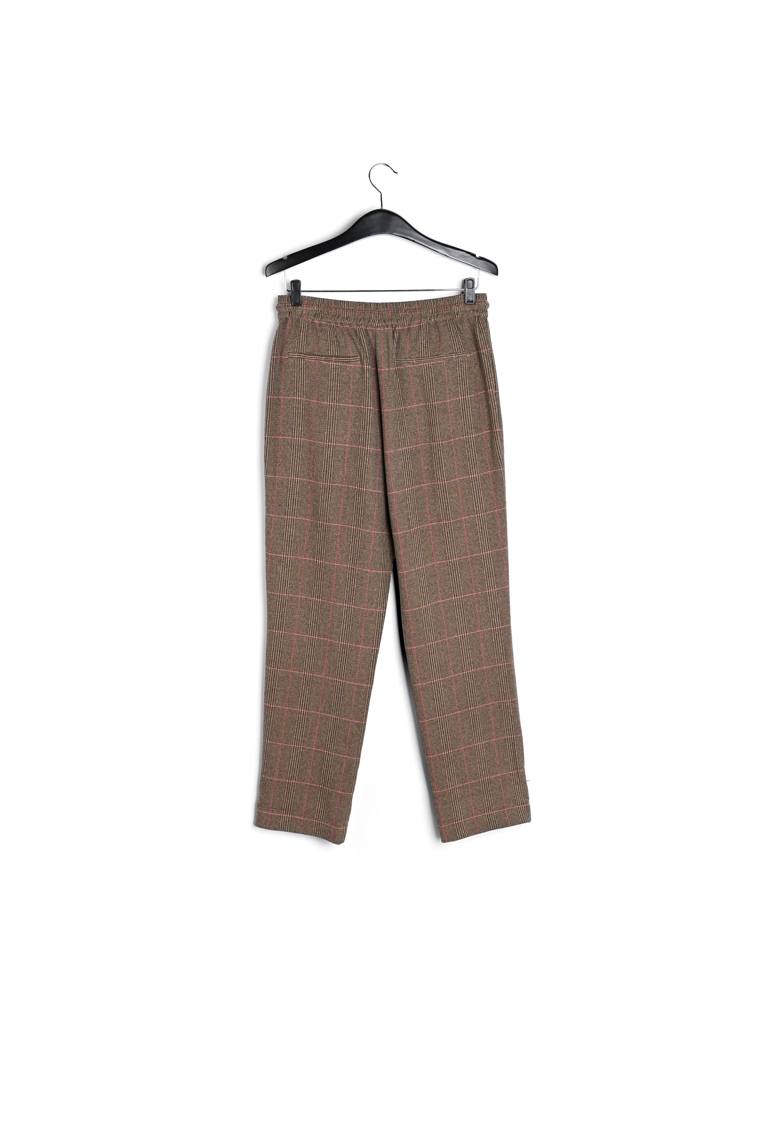 Pantalon brun à carreaux beiges et roses RE—SSENTIEL | Essentiel second hand