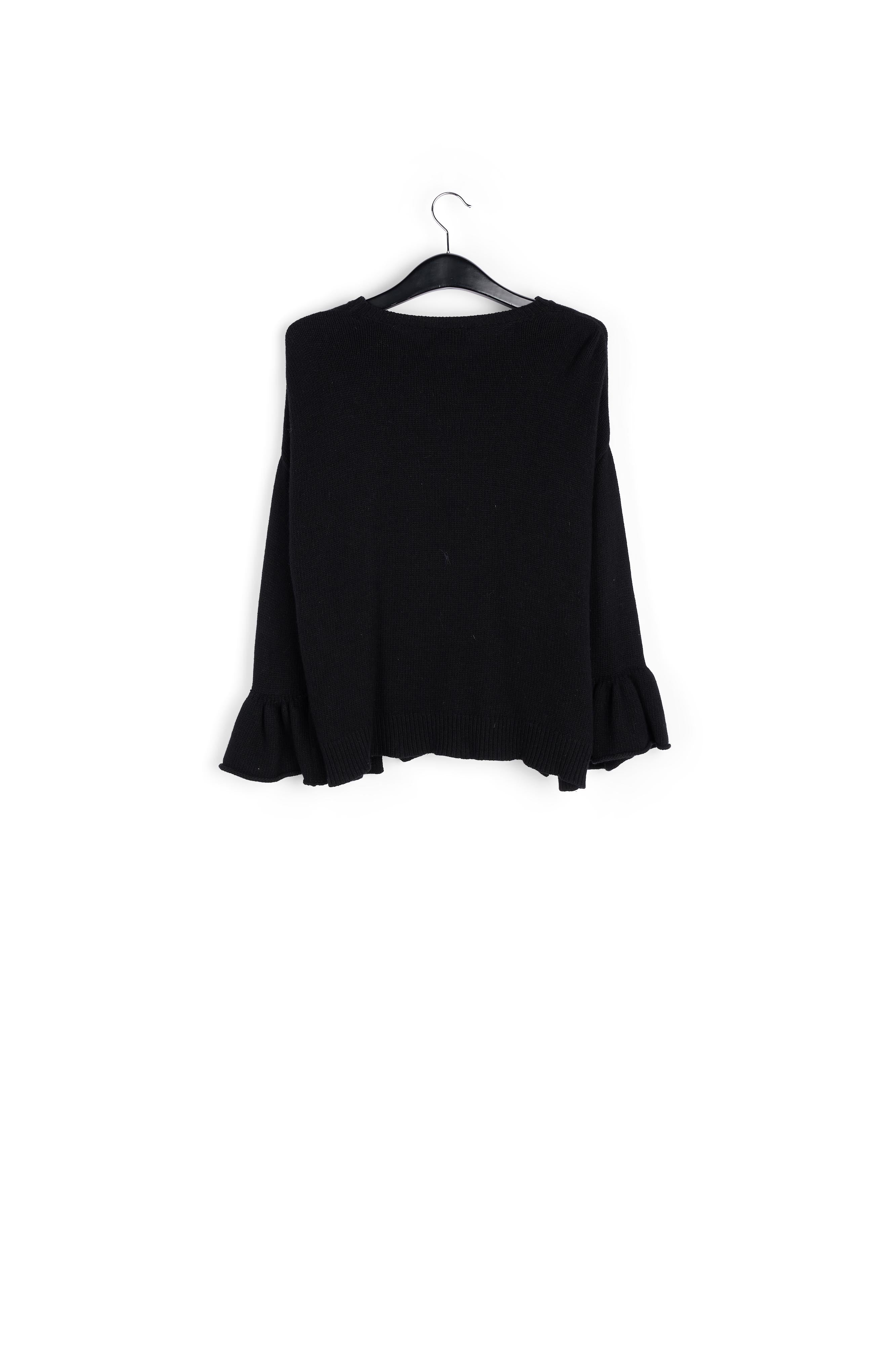 Black knit sweater with ruffled cuffs RE—SSENTIEL | Essentiel second hand