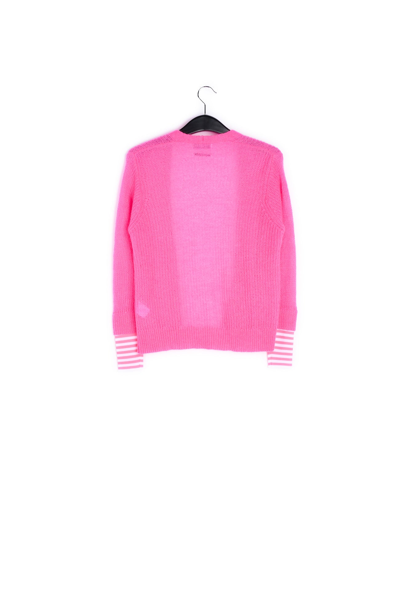 Neon pink ribbed-knit cardigan with striped neon cuffs RE—SSENTIEL | Essentiel second hand