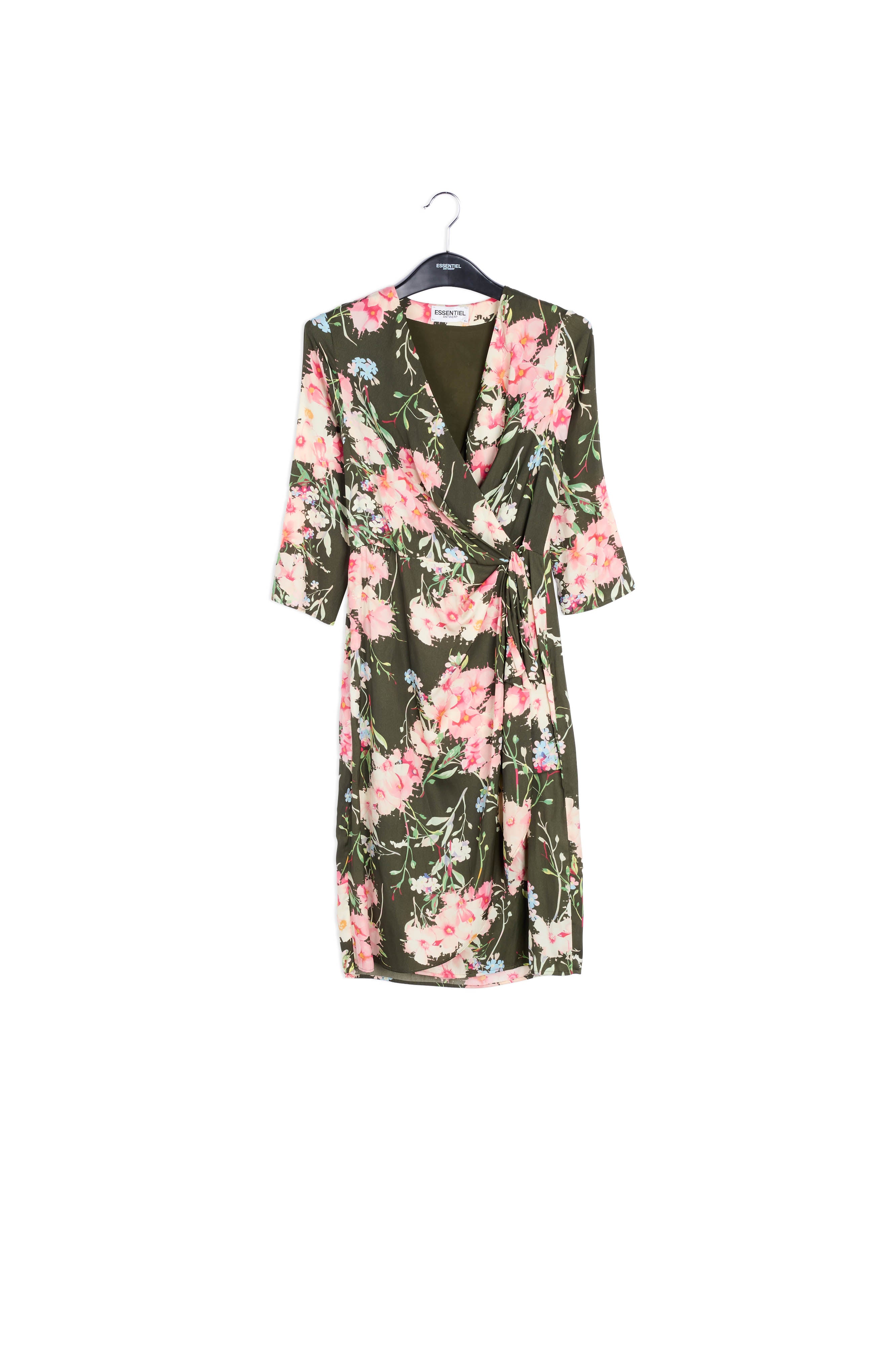 Robe cache-cœur kaki à fleurs RE—SSENTIEL | Essentiel second hand