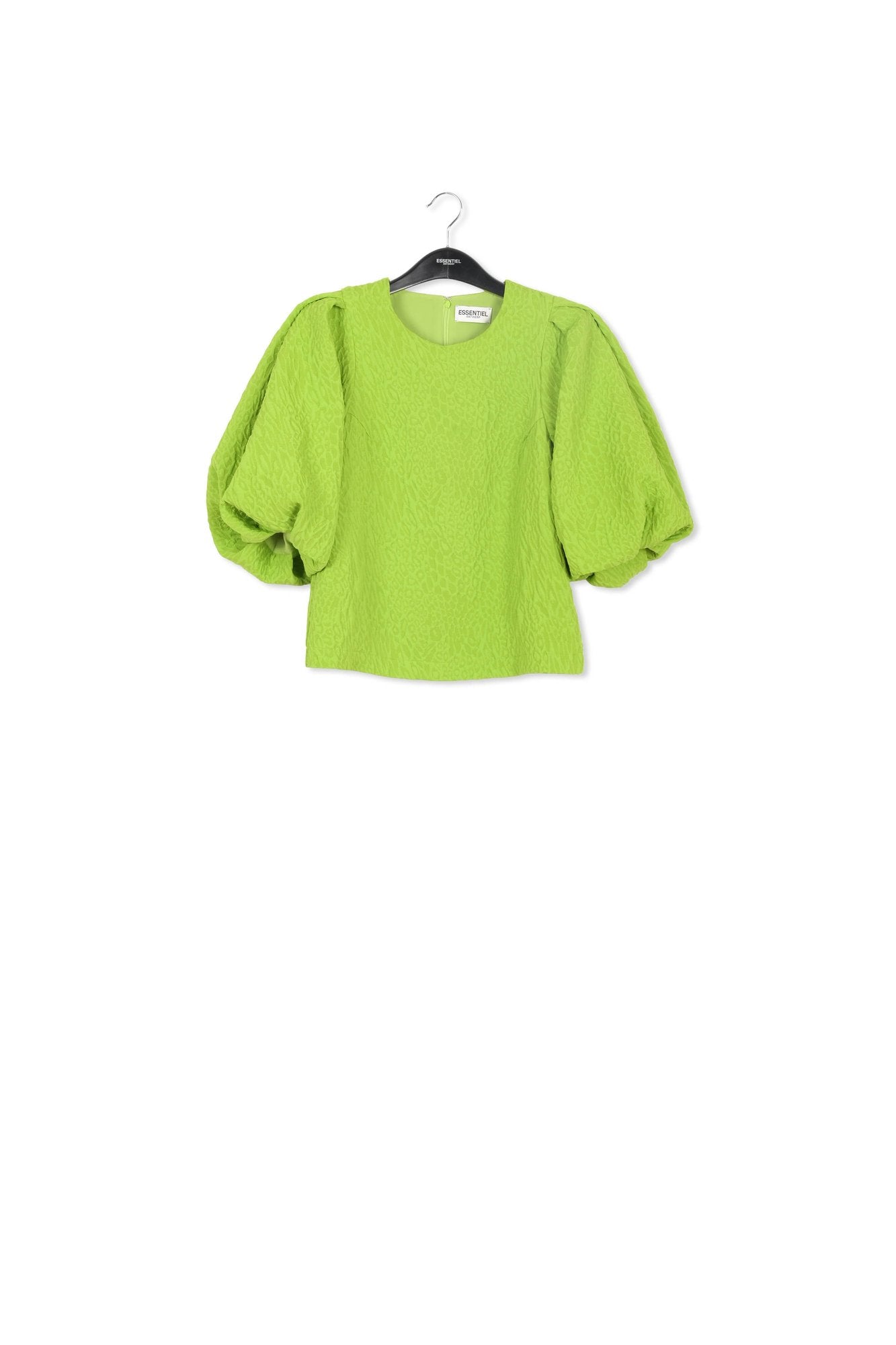 Groene jacquard top met pofmouwen RE—SSENTIEL | Essentiel second hand