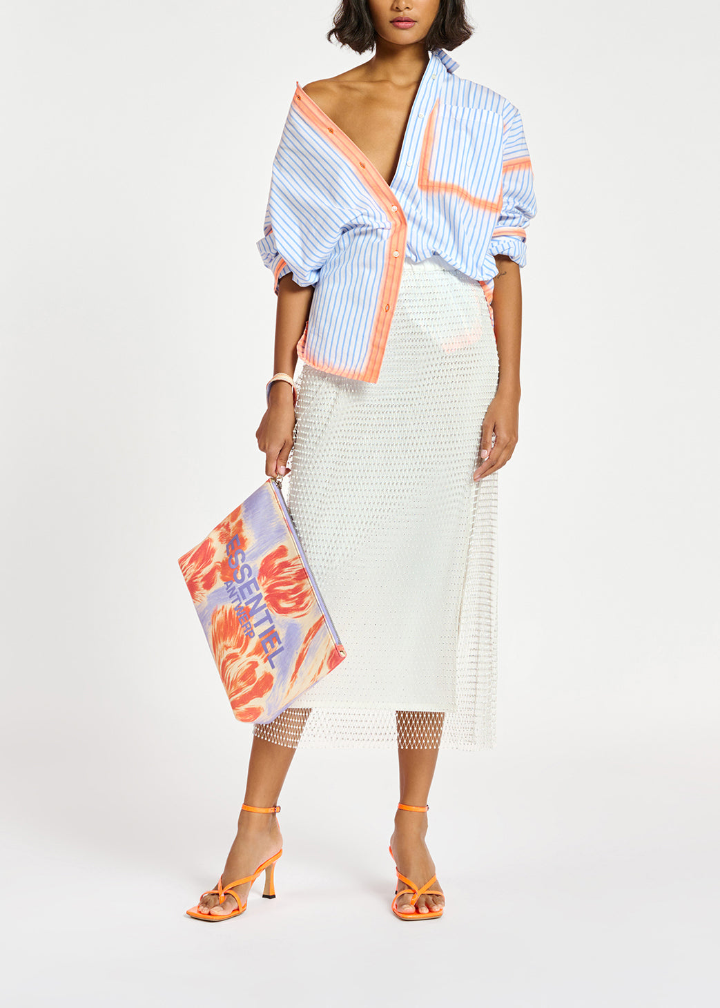 White rhinestone-embellished mesh midi skirt RE—SSENTIEL | Essentiel second hand