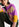 Intarsia gebreide trui in paars, donkergroen en vintage roze Faume - seconde main