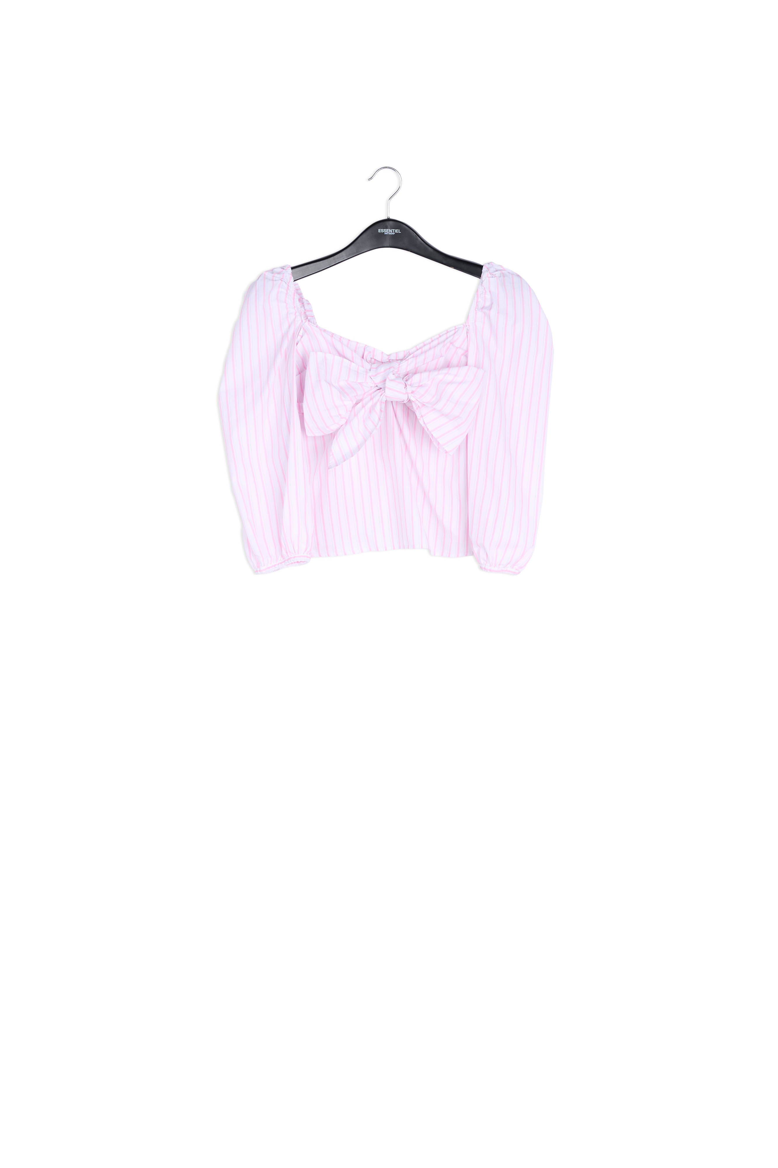 Wit en roze gestreepte top met pofmouwen RE—SSENTIEL | Essentiel second hand