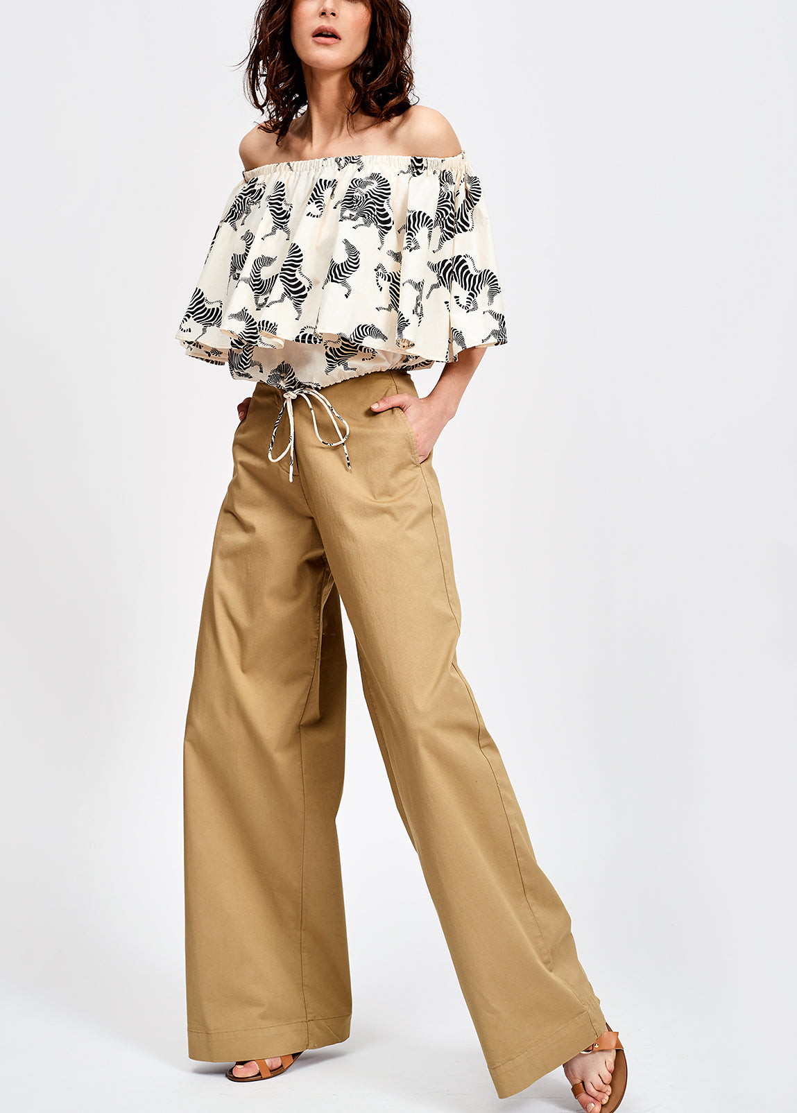 White wide leg cotton blend trousers RE—SSENTIEL | Essentiel second hand