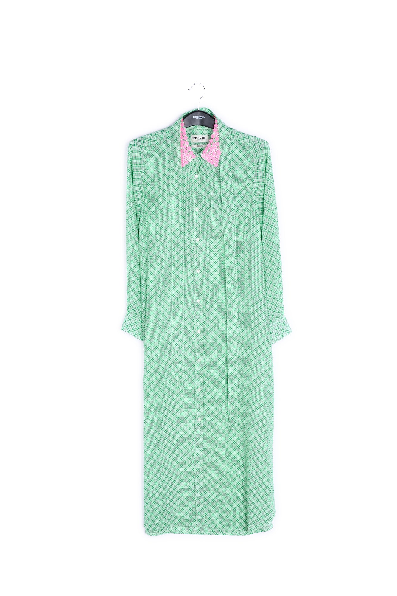Green and white large check shirt dress with sequined collar RE—SSENTIEL | Essentiel second hand