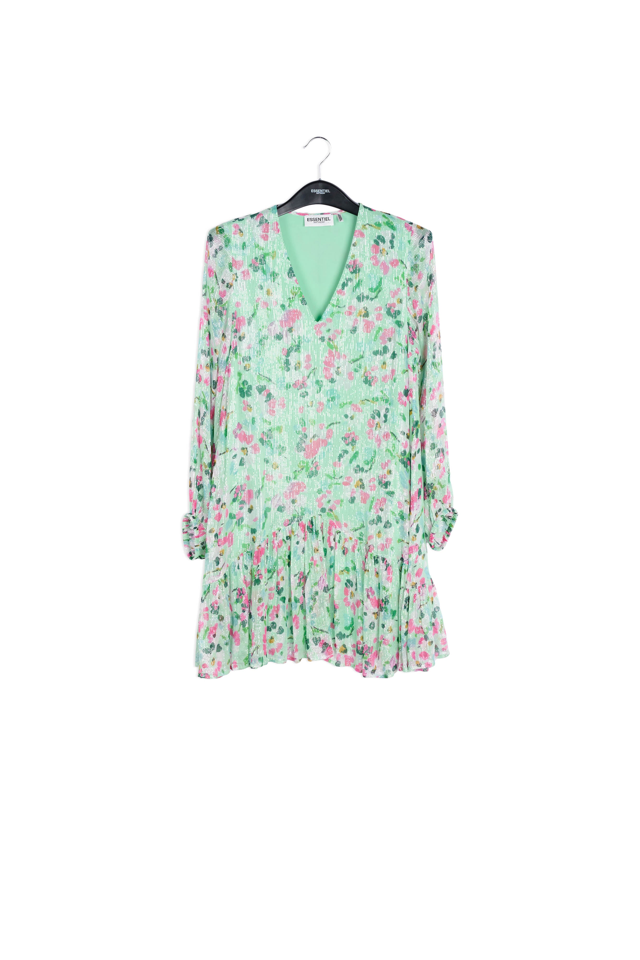 Robe trapèze vert menthe à imprimé floral RE—SSENTIEL | Essentiel second hand