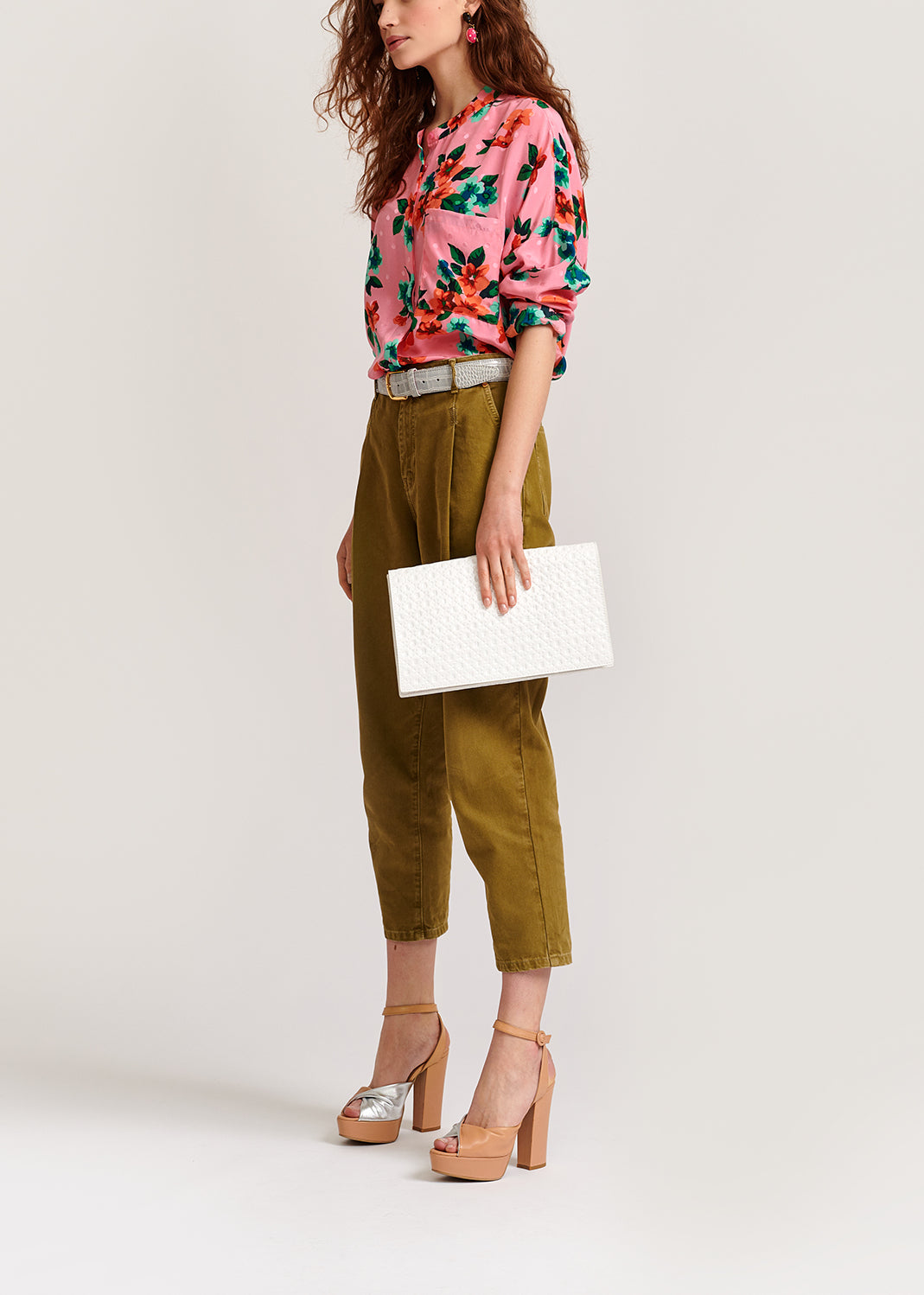 Pink floral and polka dot silk buttoned blouse RE—SSENTIEL | Essentiel second hand