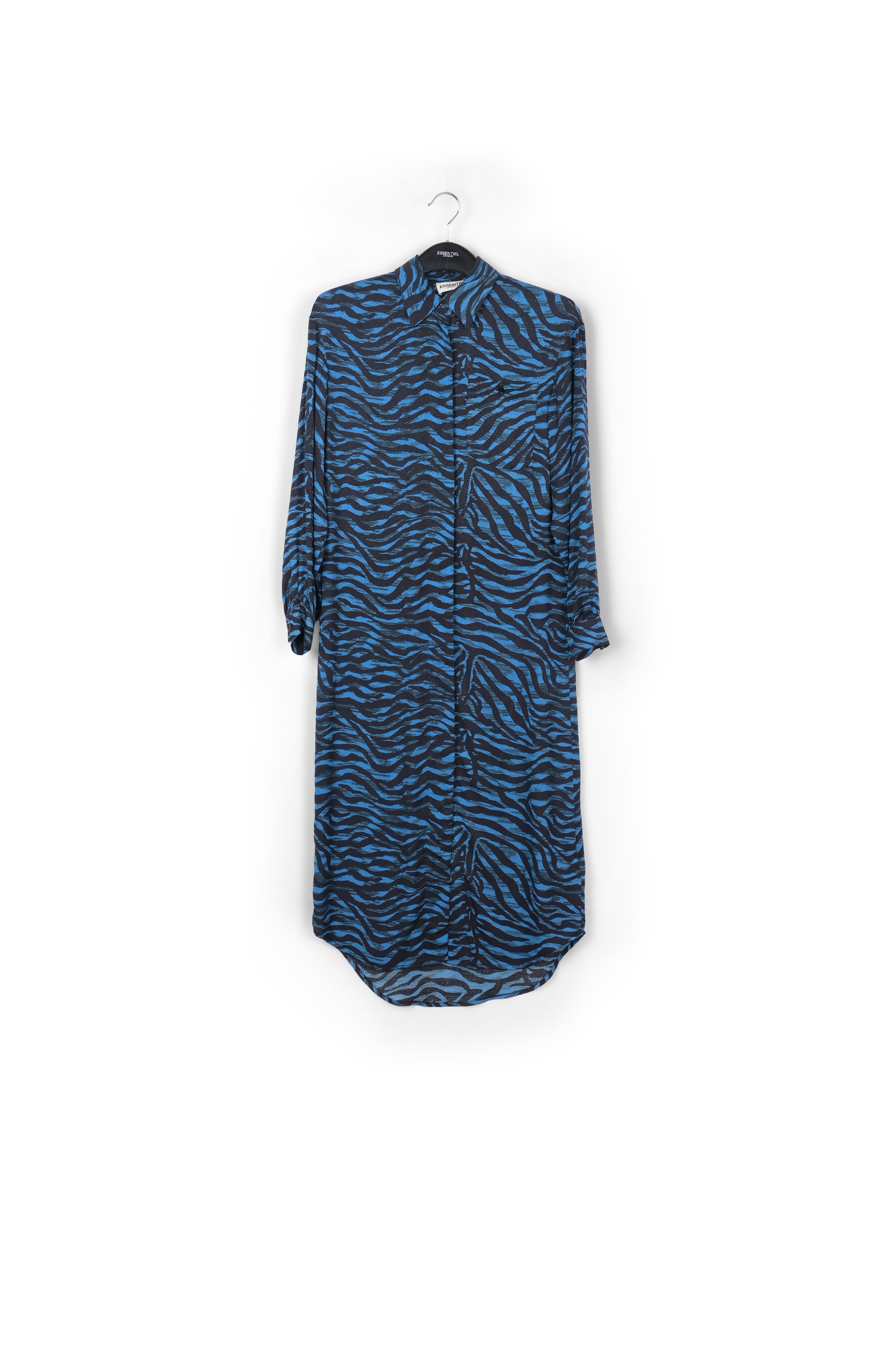 Robe chemise midi à imprimé zèbre noir et bleu RE—SSENTIEL | Essentiel second hand