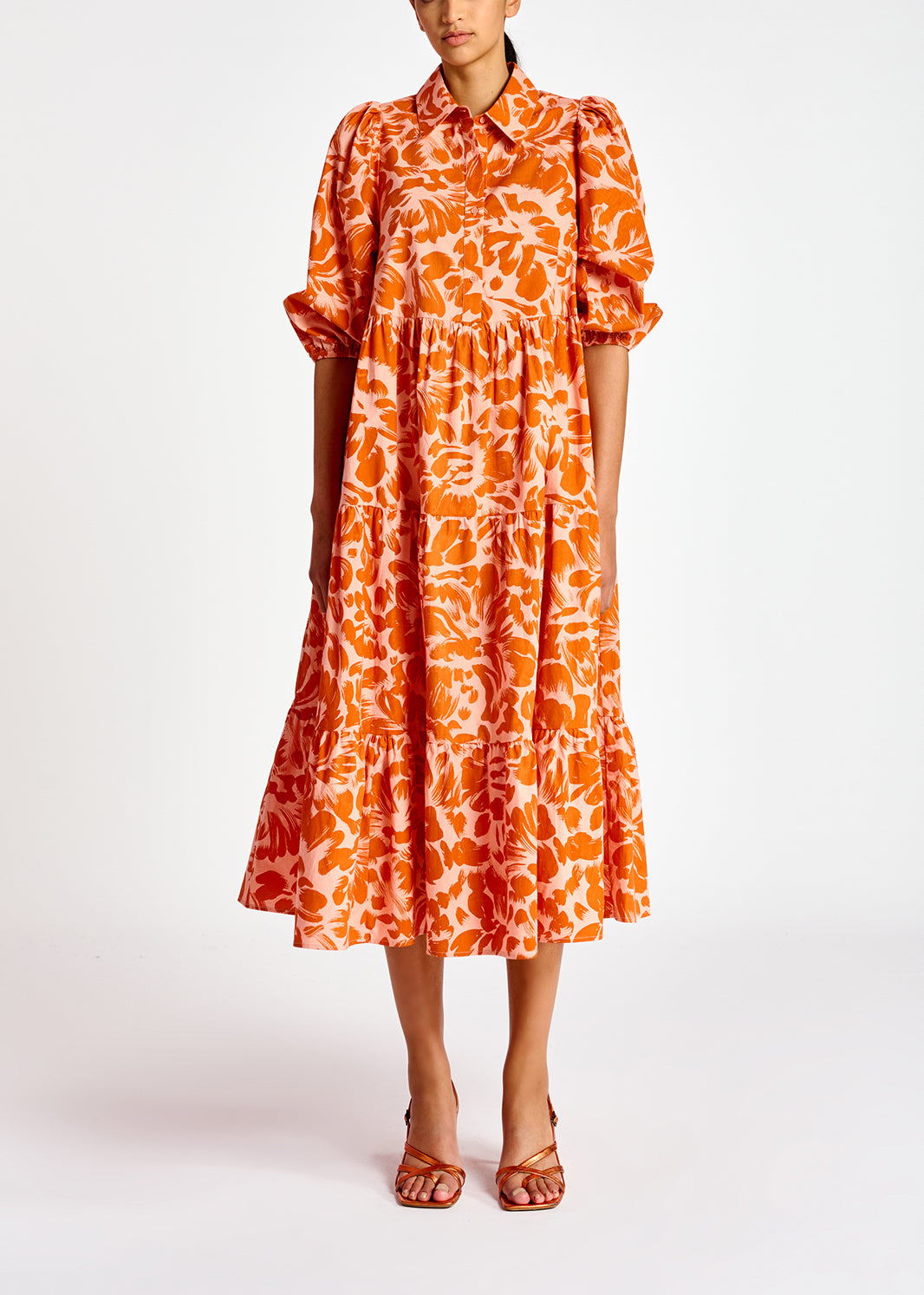Light pink and orange floral-print maxi dress RE—SSENTIEL | Essentiel second hand