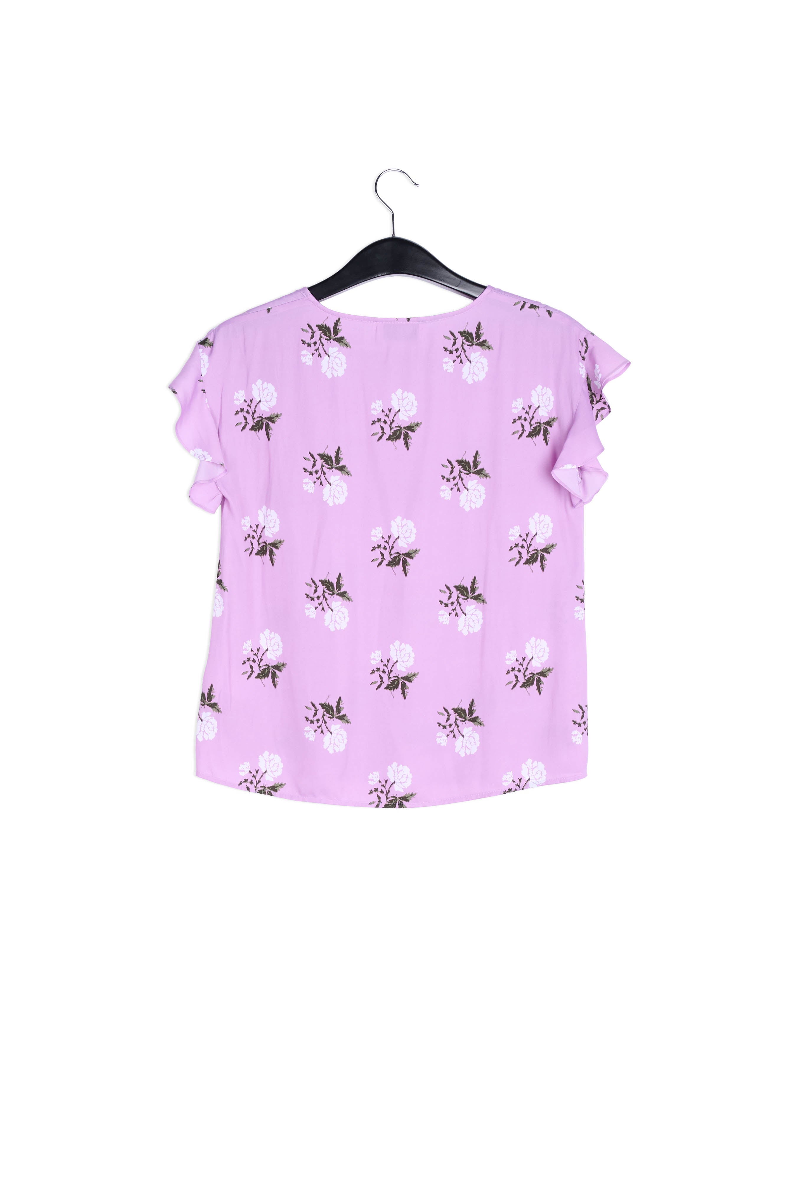 Pink flower print top with ruffled sleeves RE—SSENTIEL | Essentiel second hand